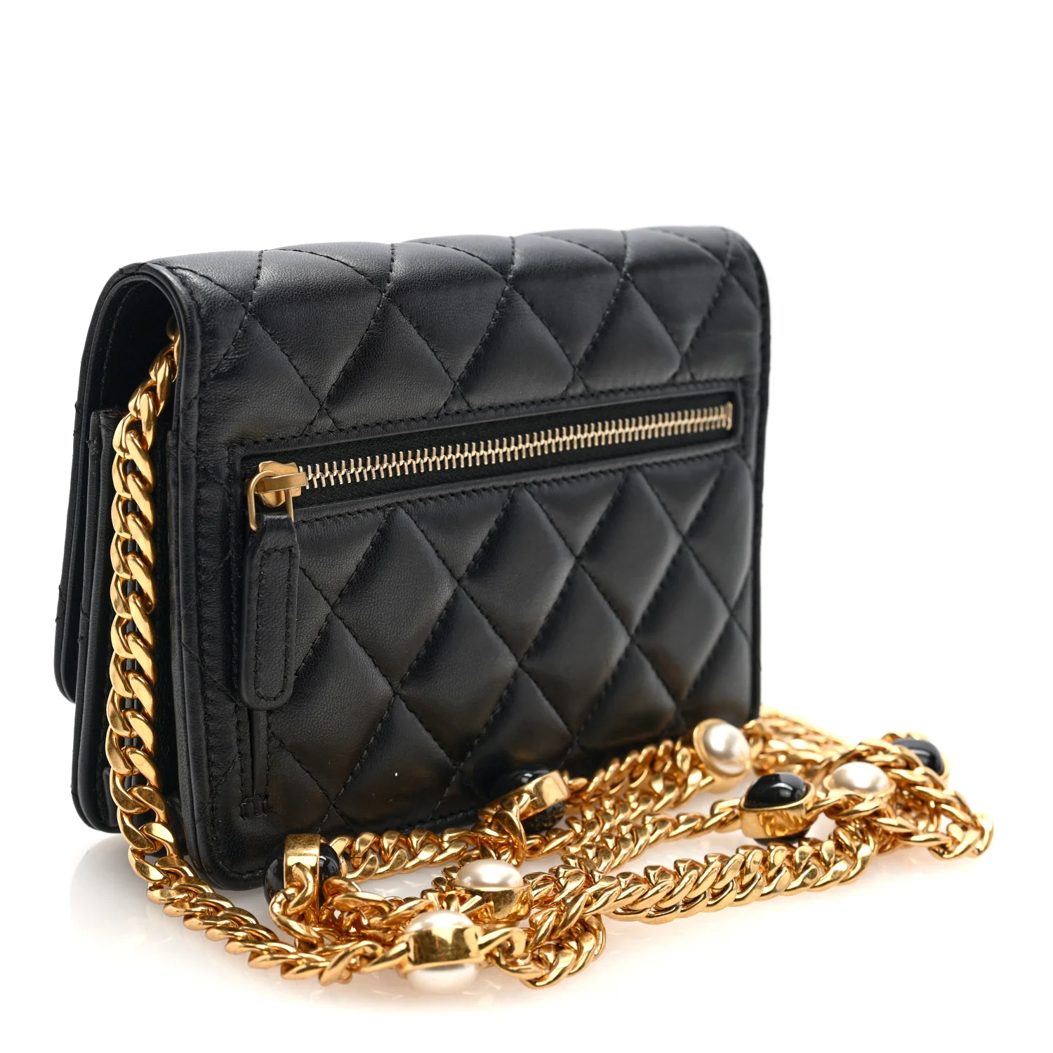 Lambskin Quilted CC Pearl Enamel Clutch on Chain WOC Black - Image 3