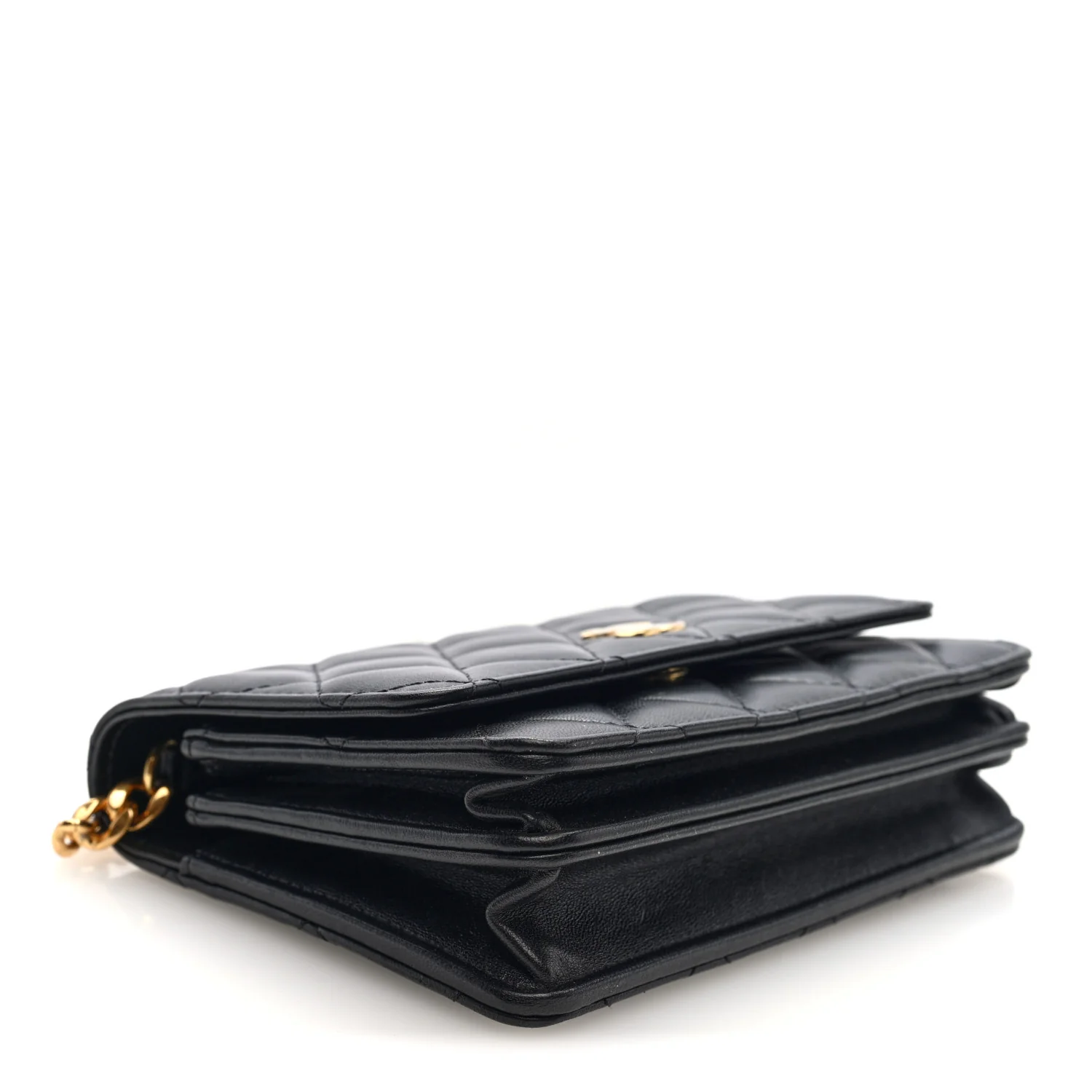 Lambskin Quilted CC Pearl Enamel Clutch on Chain WOC Black - Image 4