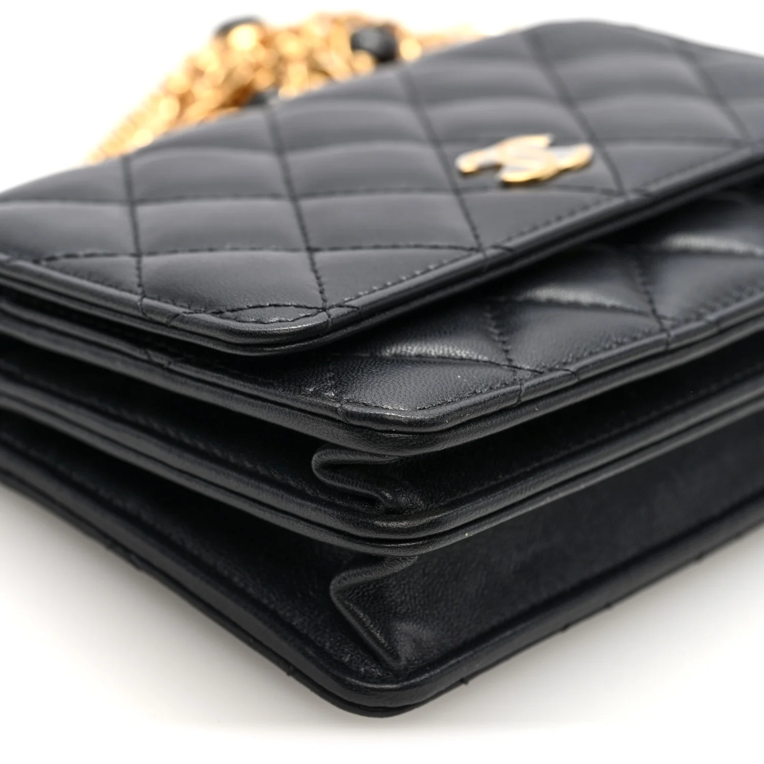 Lambskin Quilted CC Pearl Enamel Clutch on Chain WOC Black - Image 9