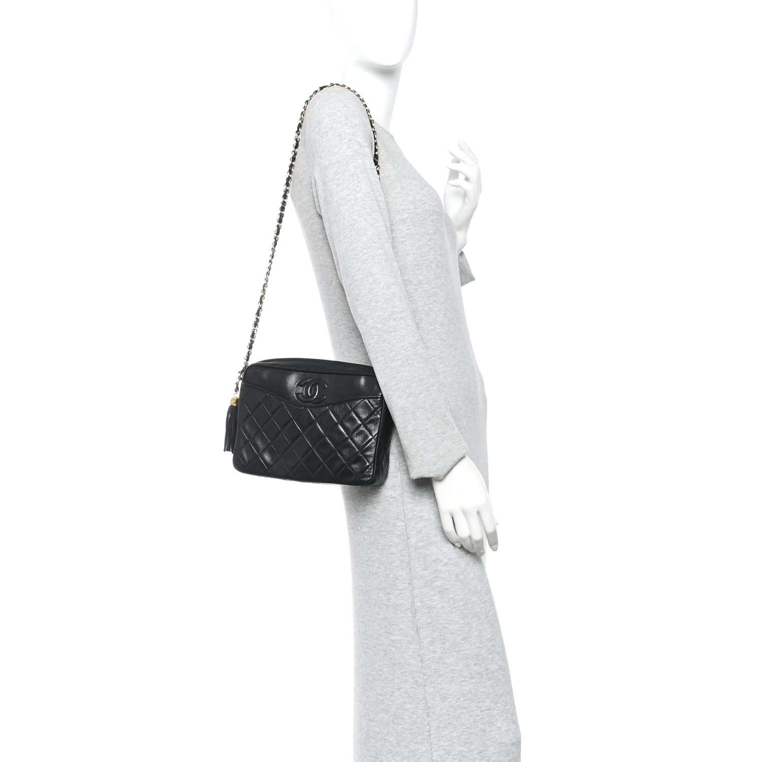 Lambskin Quilted CC Tassel Camera Case Black - Image 2