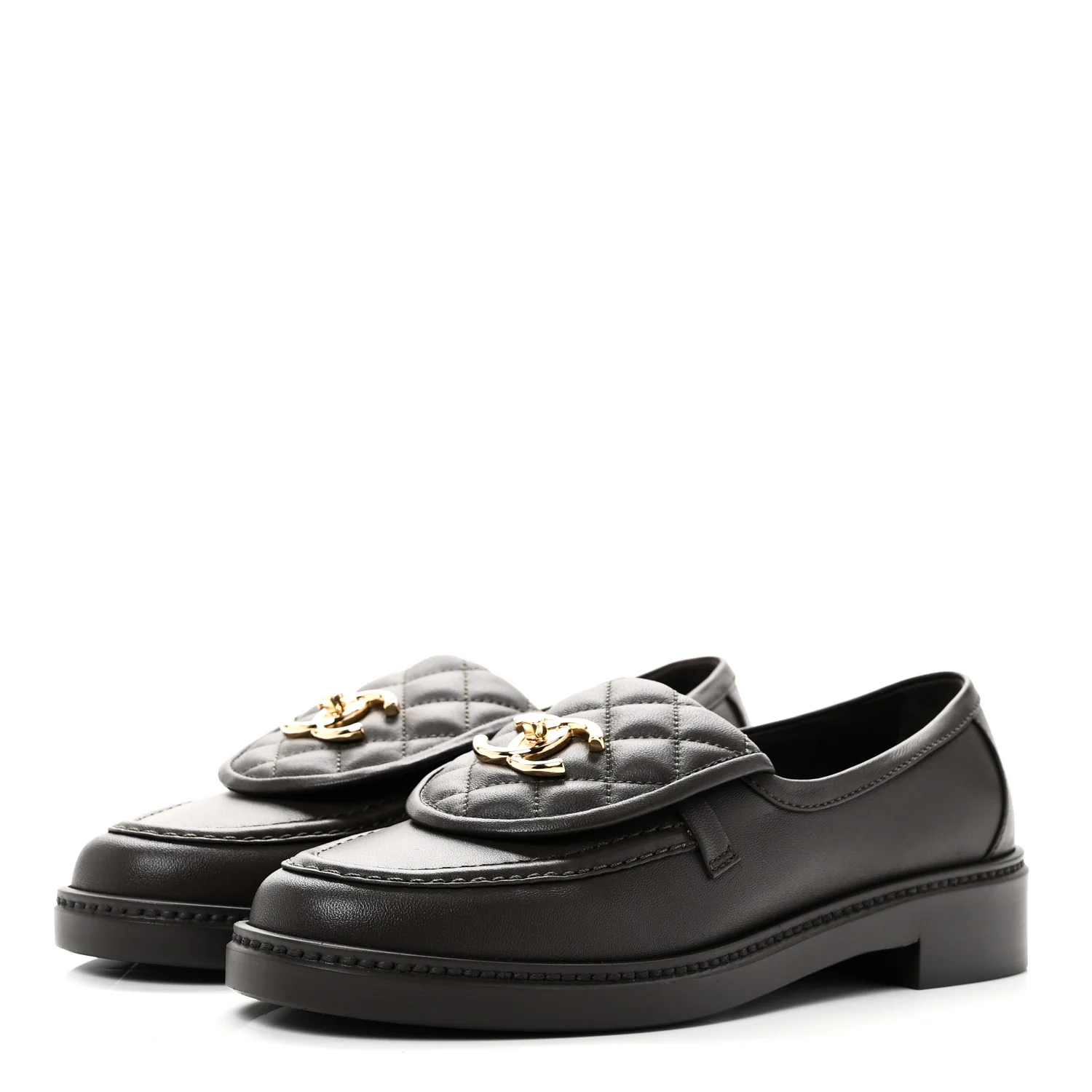 Lambskin Quilted CC Turnlock Loafers 37 Dark Brown - Image 4