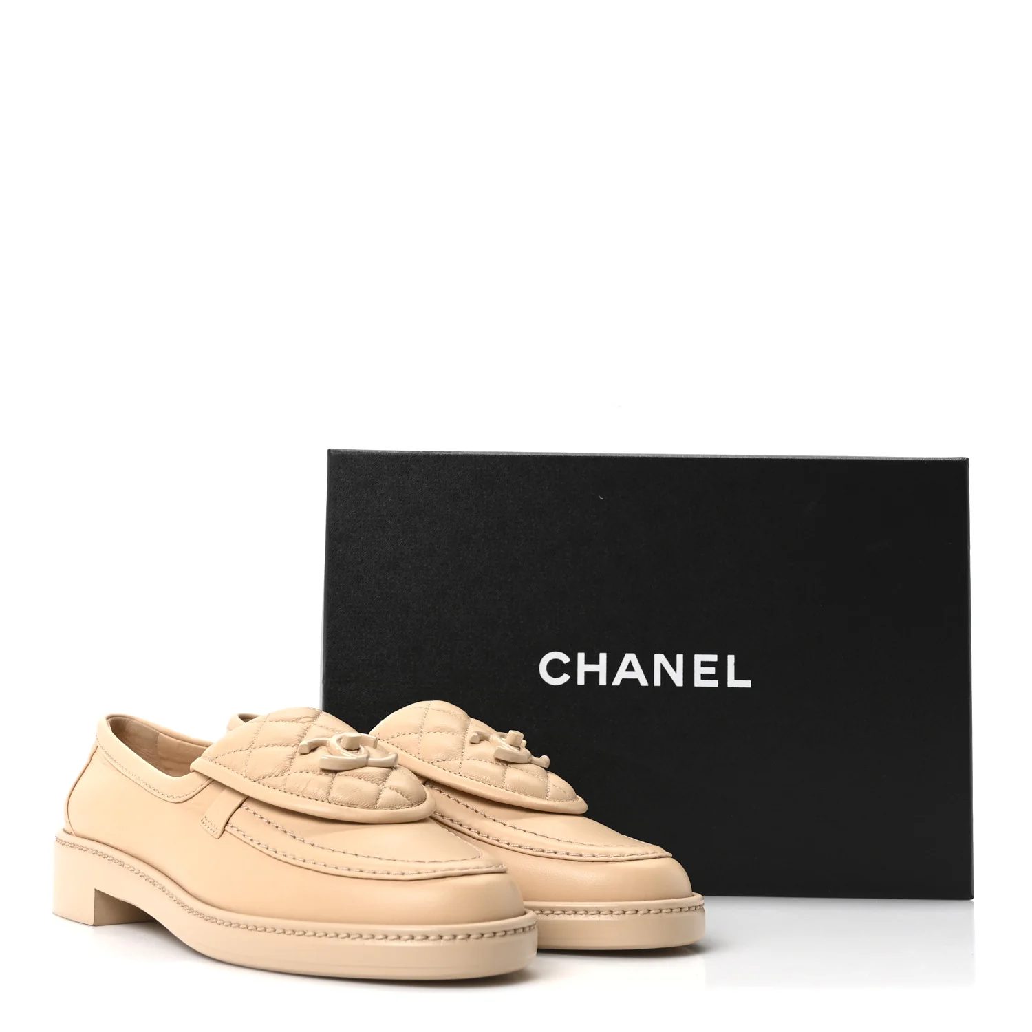 Lambskin Quilted CC Turnlock Loafers 37.5 Beige - Image 10