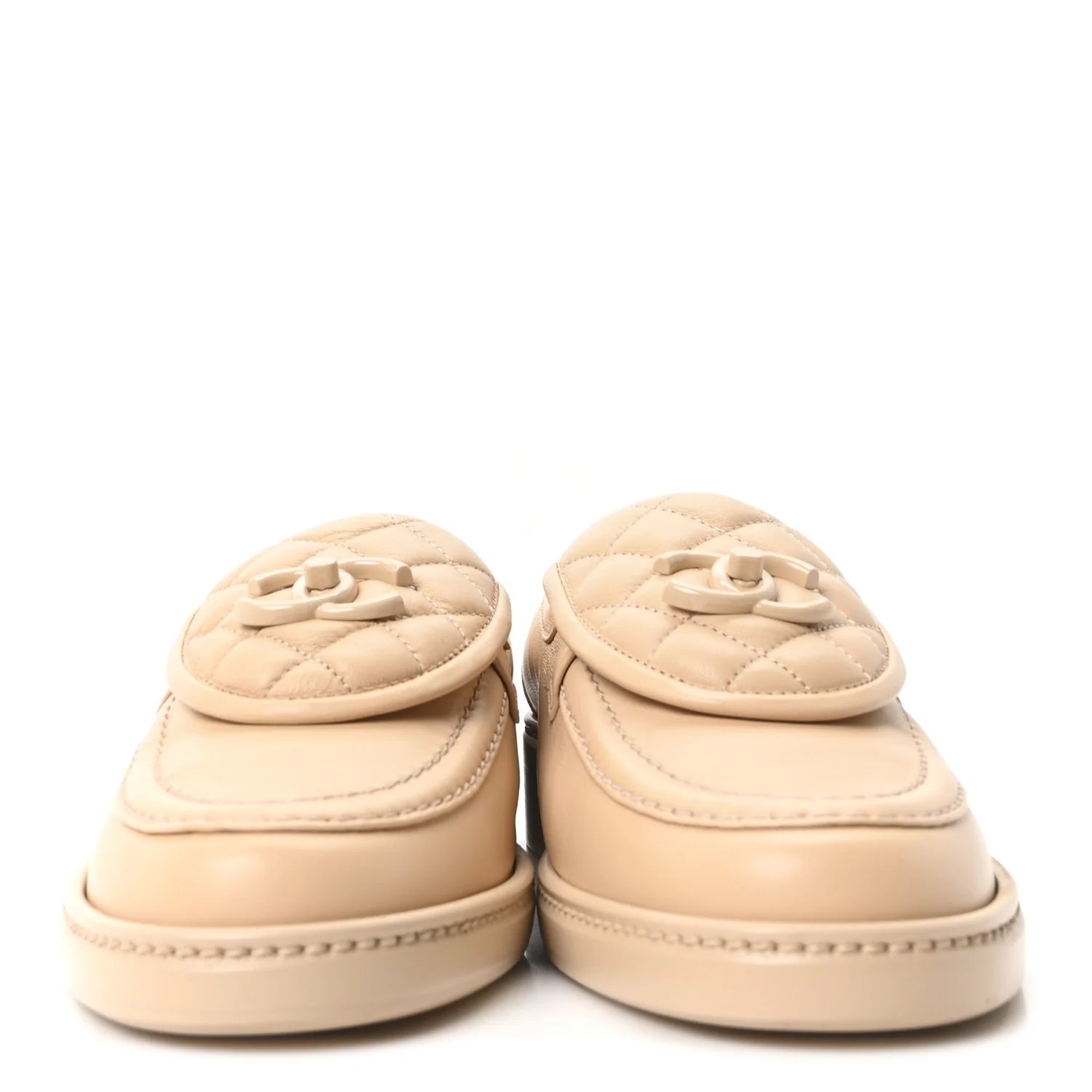 Lambskin Quilted CC Turnlock Loafers 37.5 Beige - Image 3