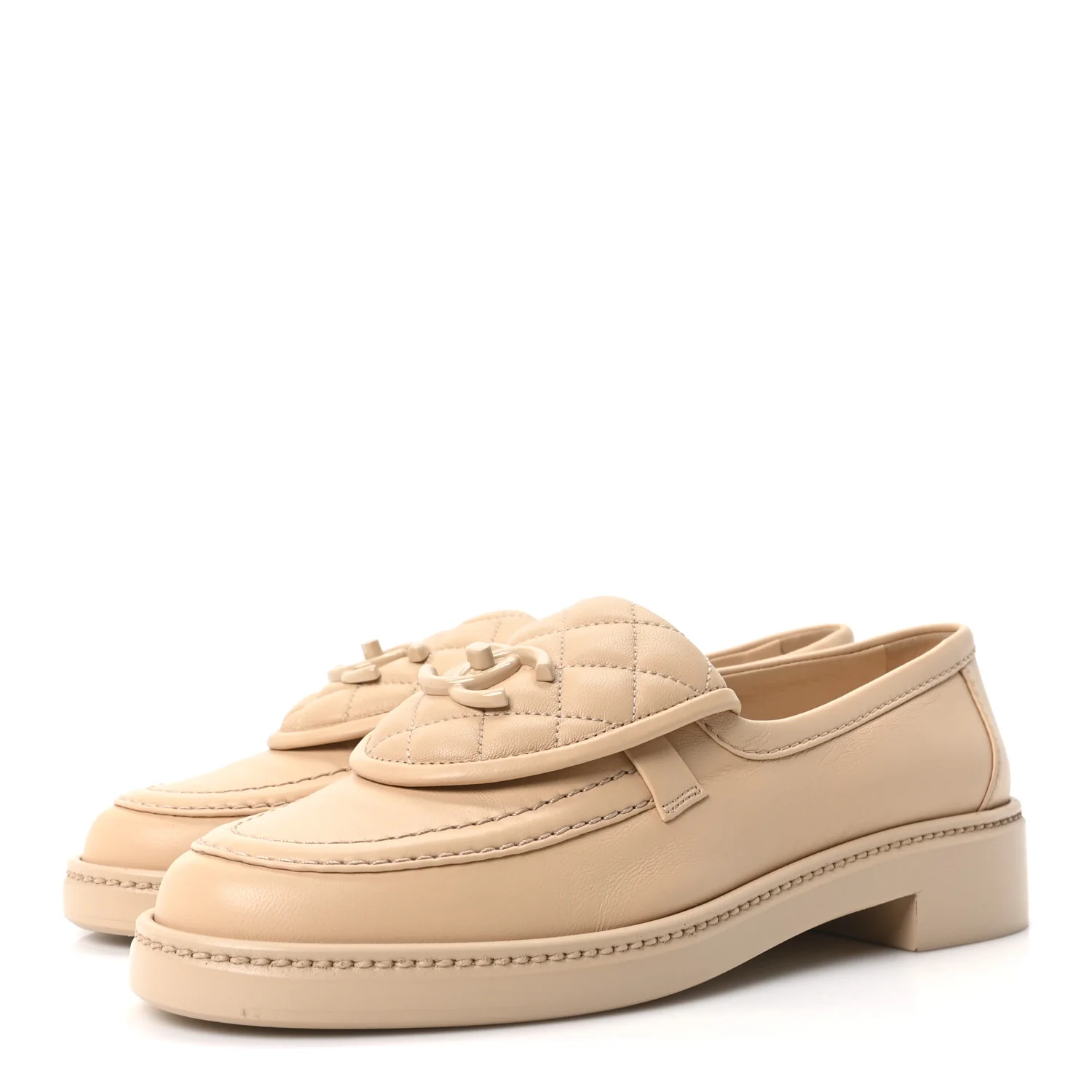 Lambskin Quilted CC Turnlock Loafers 37.5 Beige - Image 4