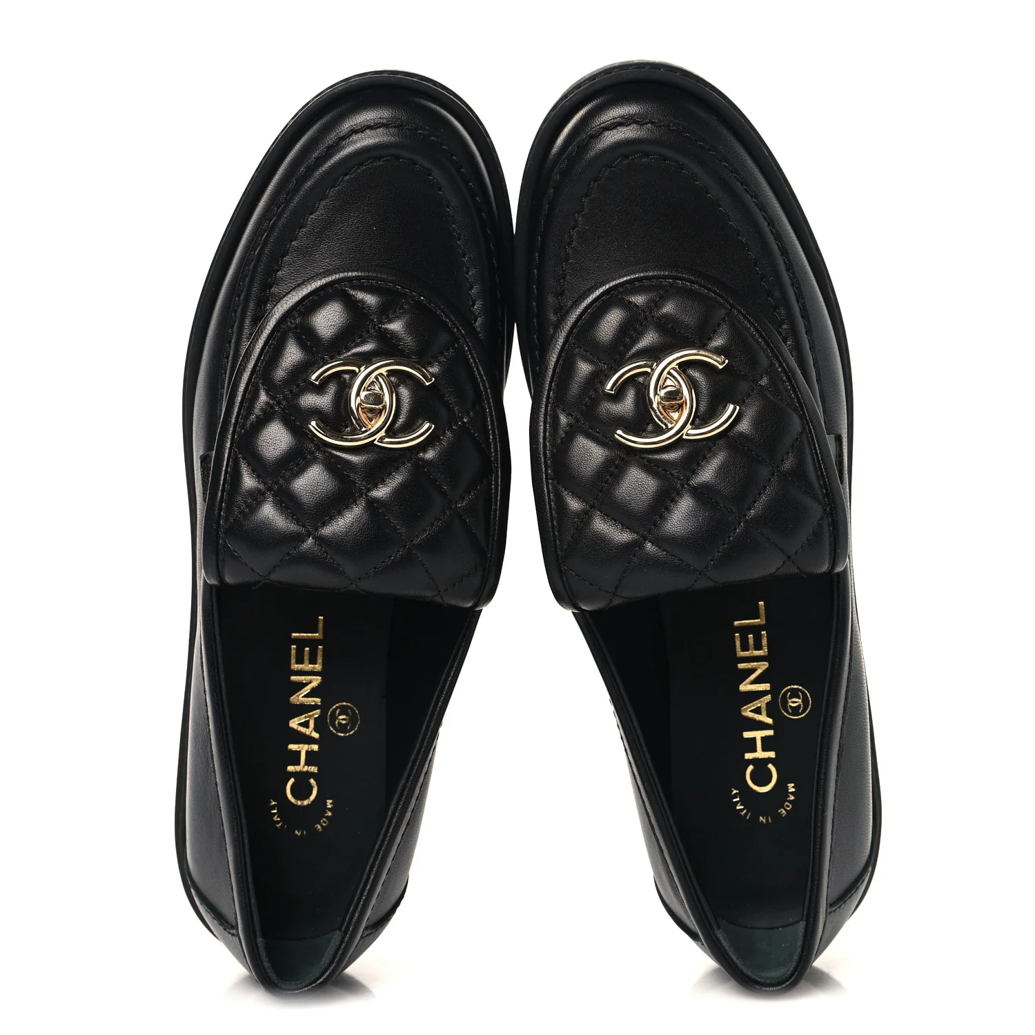Lambskin Quilted CC Turnlock Loafers 38 Black - Image 2