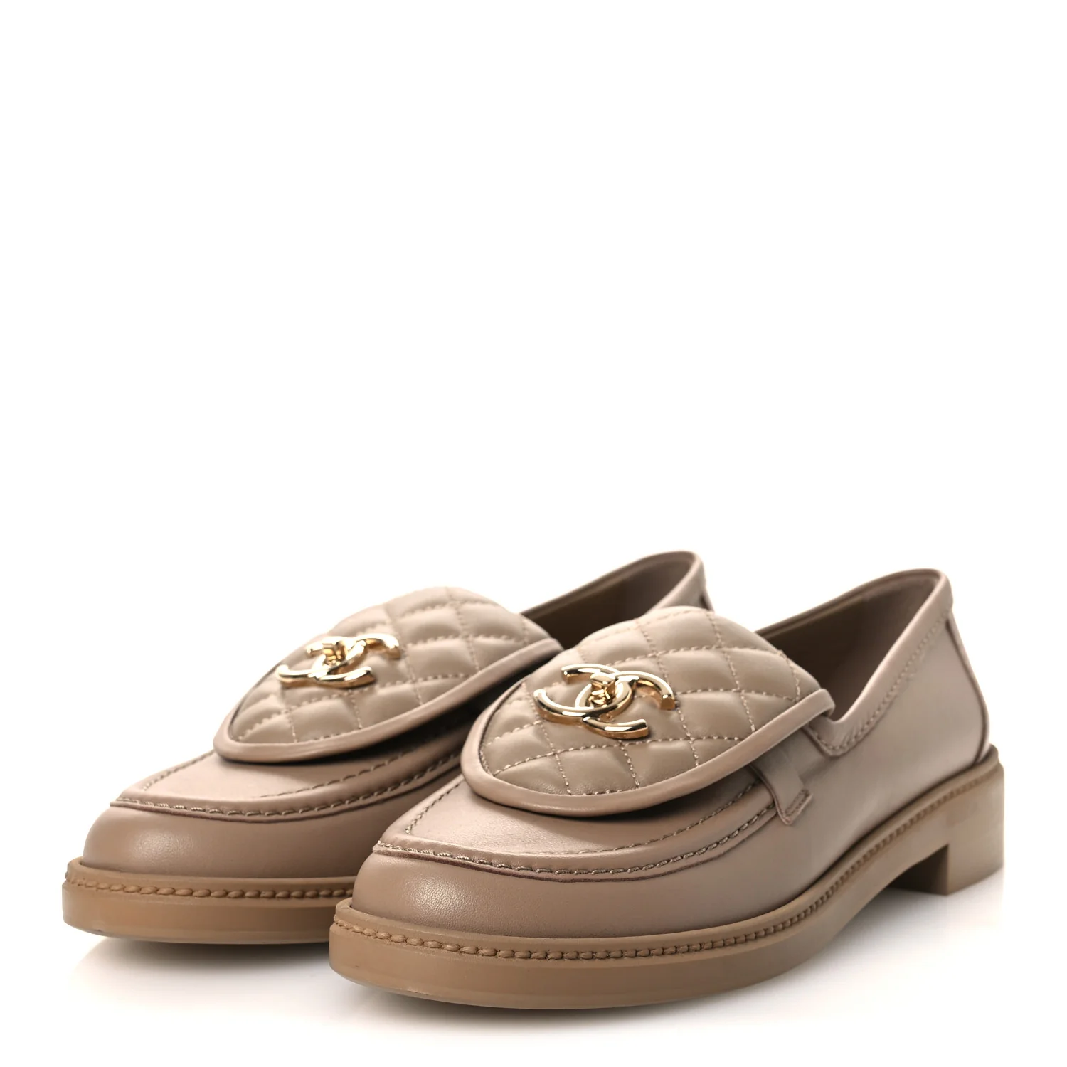 Lambskin Quilted CC Turnlock Loafers 40 Beige - Image 4