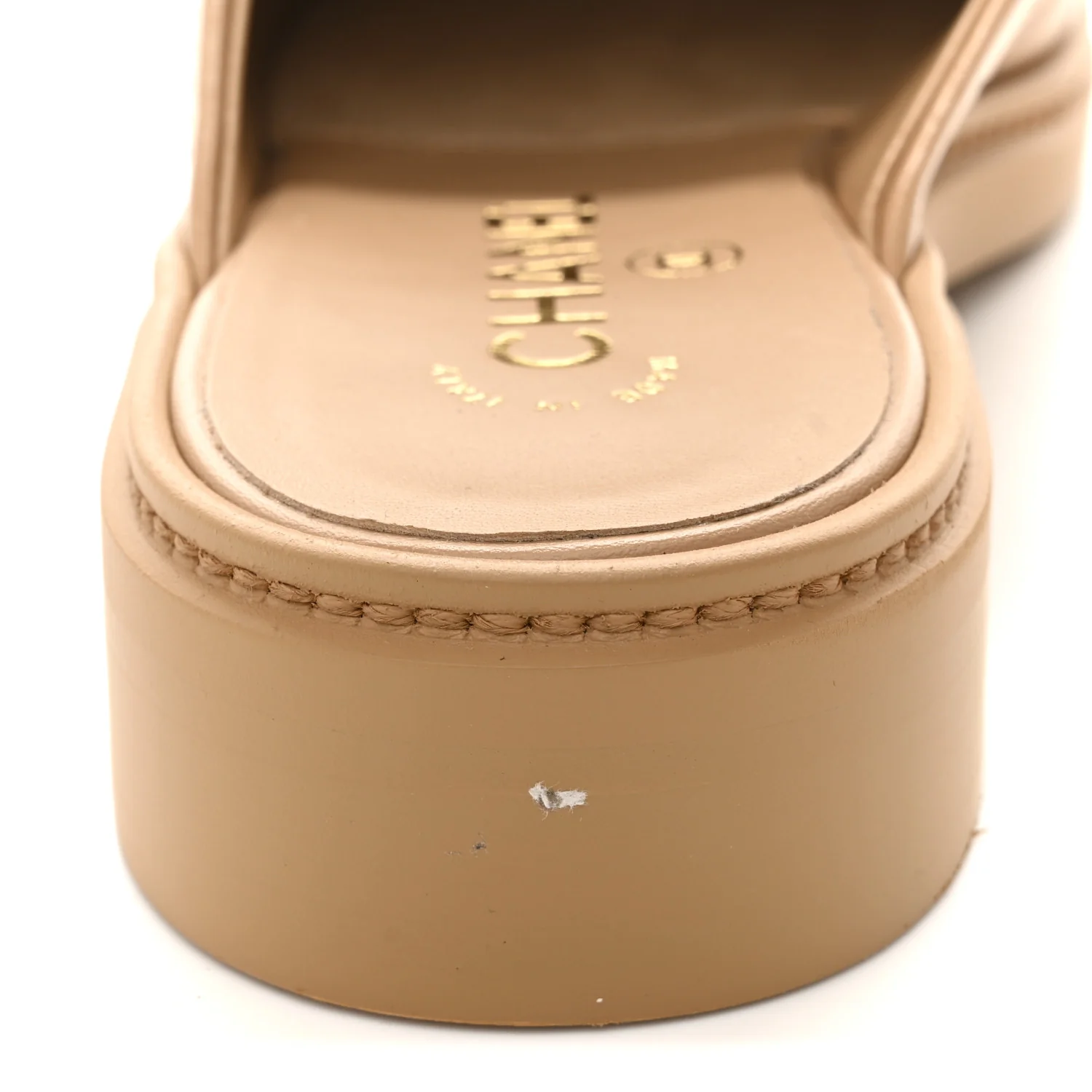 Lambskin Quilted CC Turnlock Mules 37.5 Light Beige - Image 11