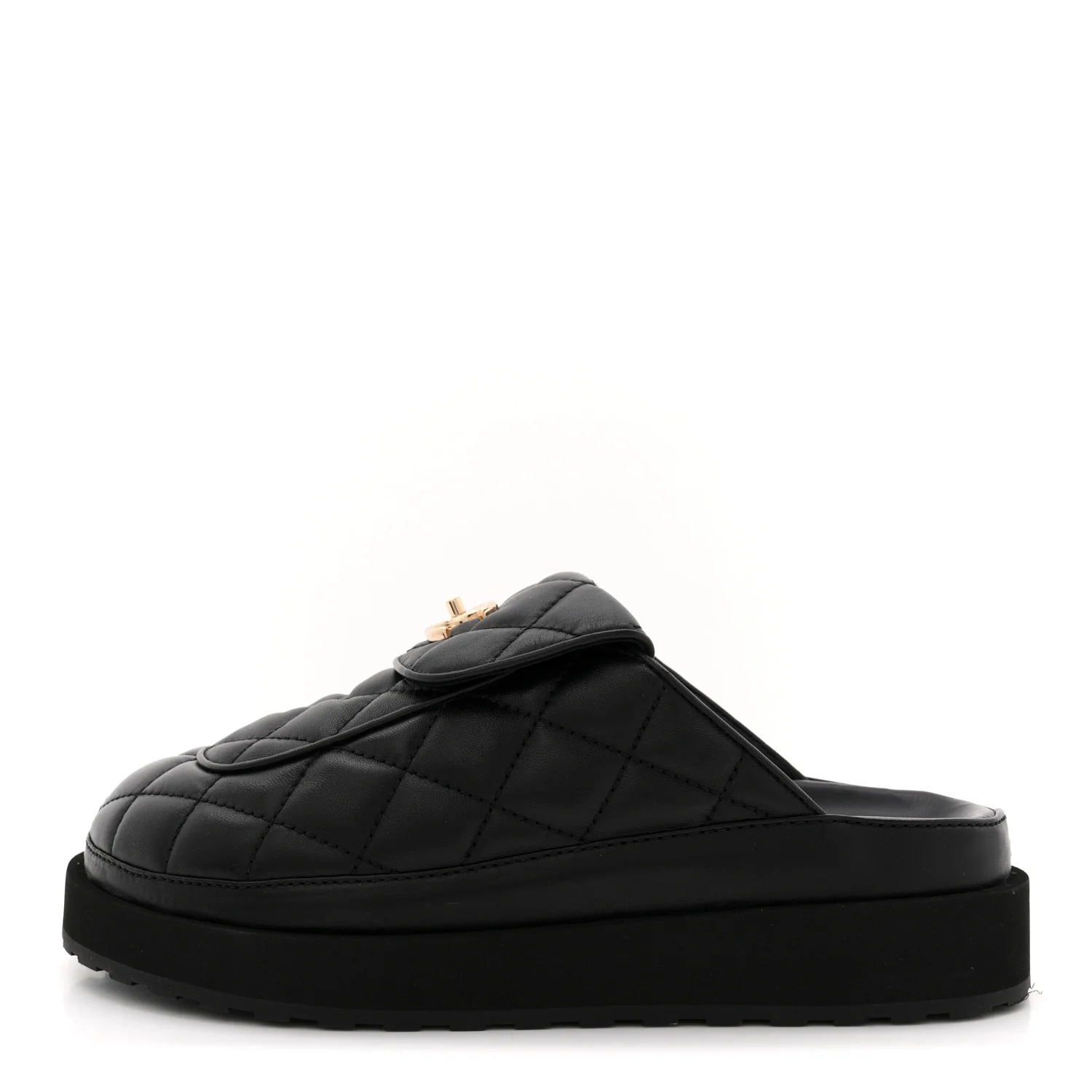 Lambskin Quilted CC Turnlock Mules 38.5 Black