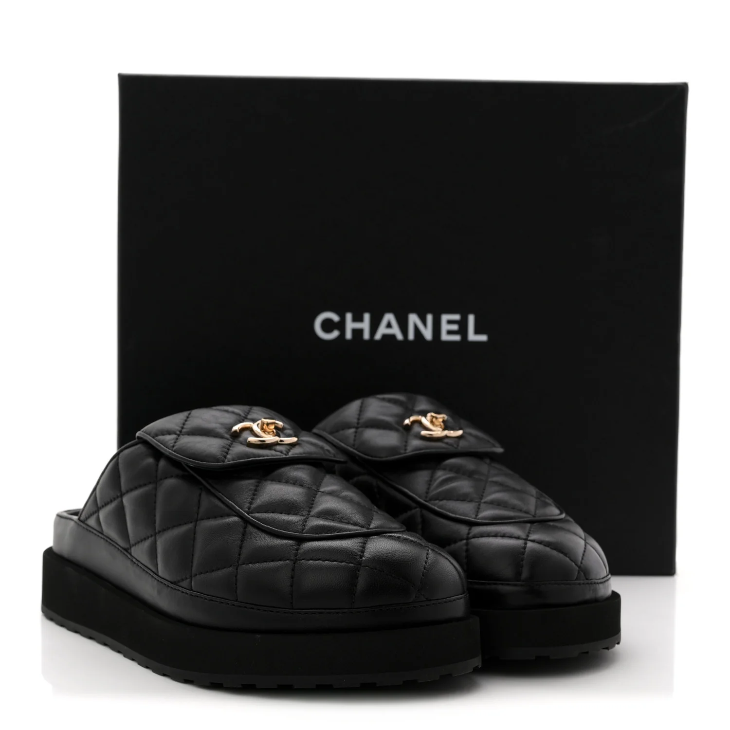 Lambskin Quilted CC Turnlock Mules 38.5 Black - Image 10