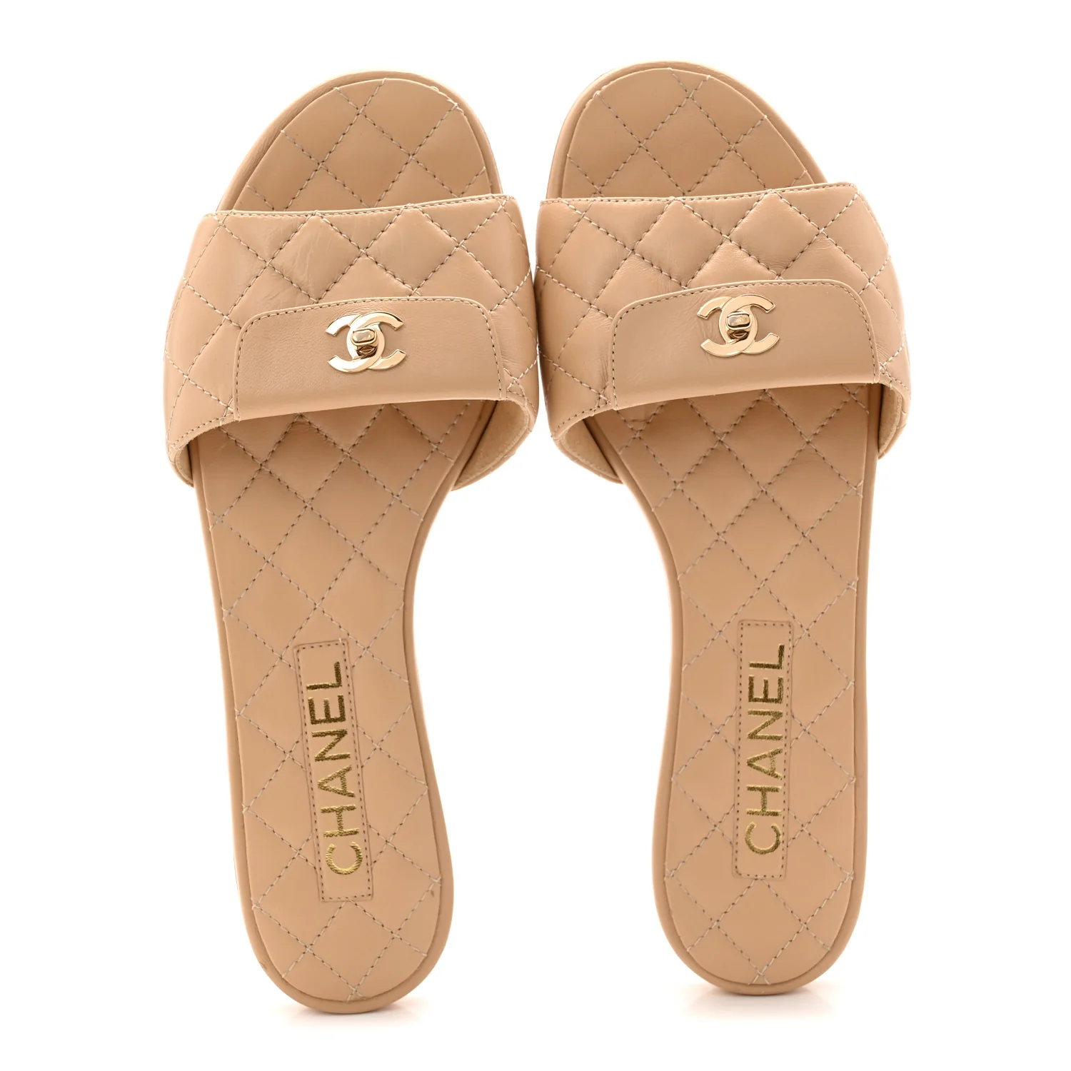 Lambskin Quilted CC Turnlock Sandals 38.5 Beige - Image 2