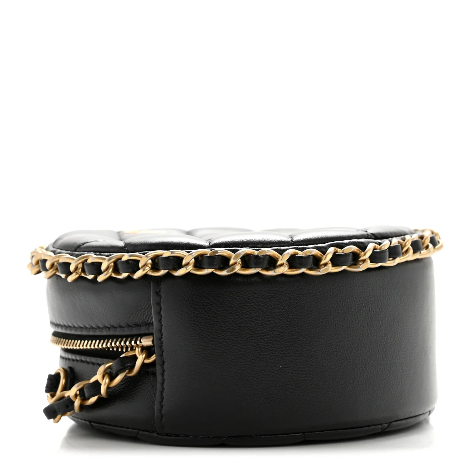Lambskin Quilted Chain Around CC Round Clutch With Chain Black - Image 4