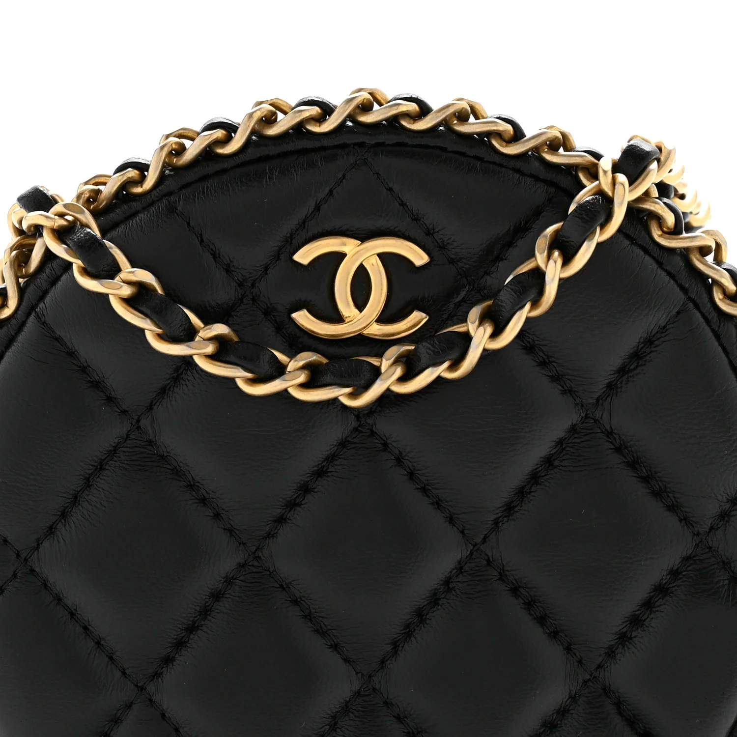 Lambskin Quilted Chain Around CC Round Clutch With Chain Black - Image 8