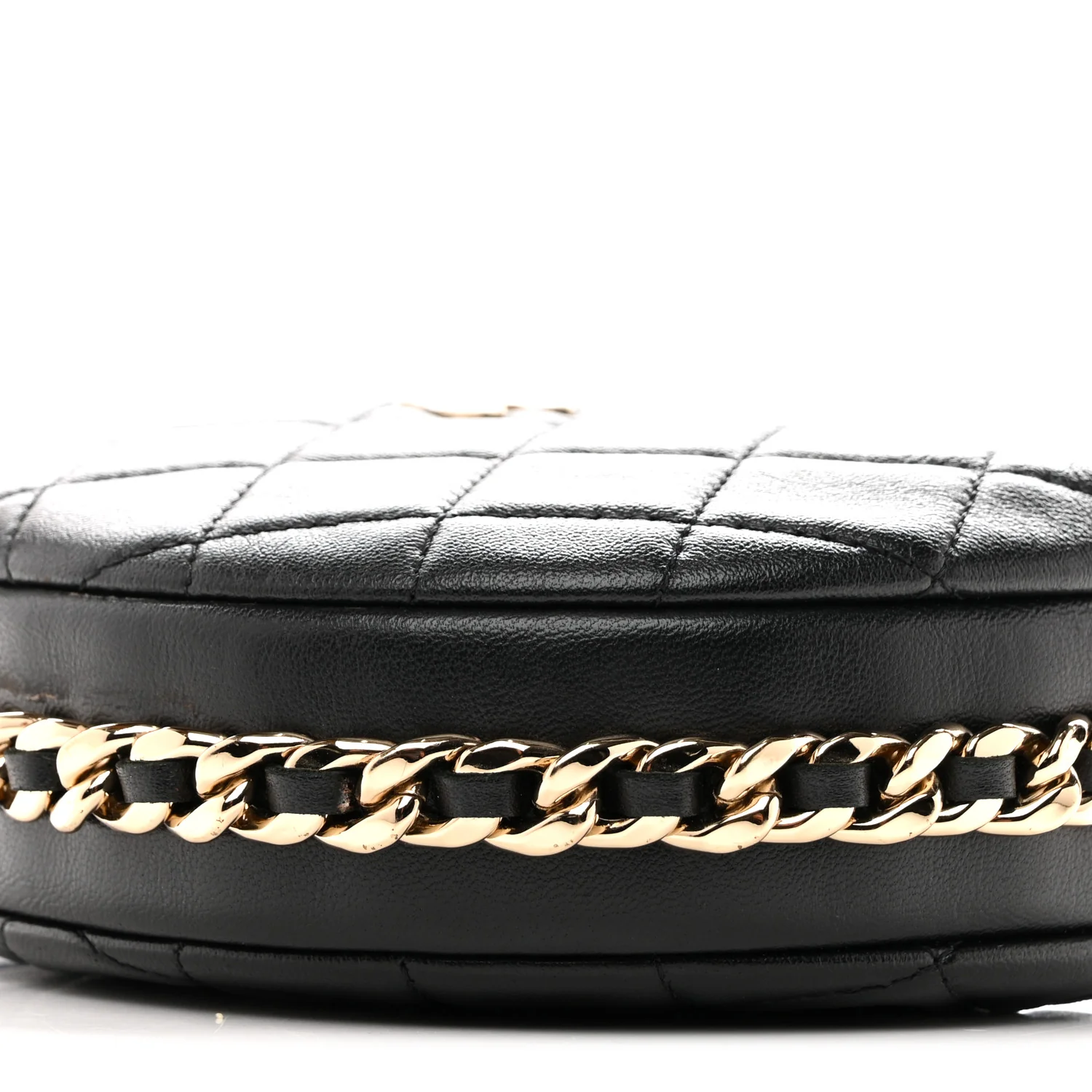 Lambskin Quilted Chain Around Pouch Hobo Black - Image 10
