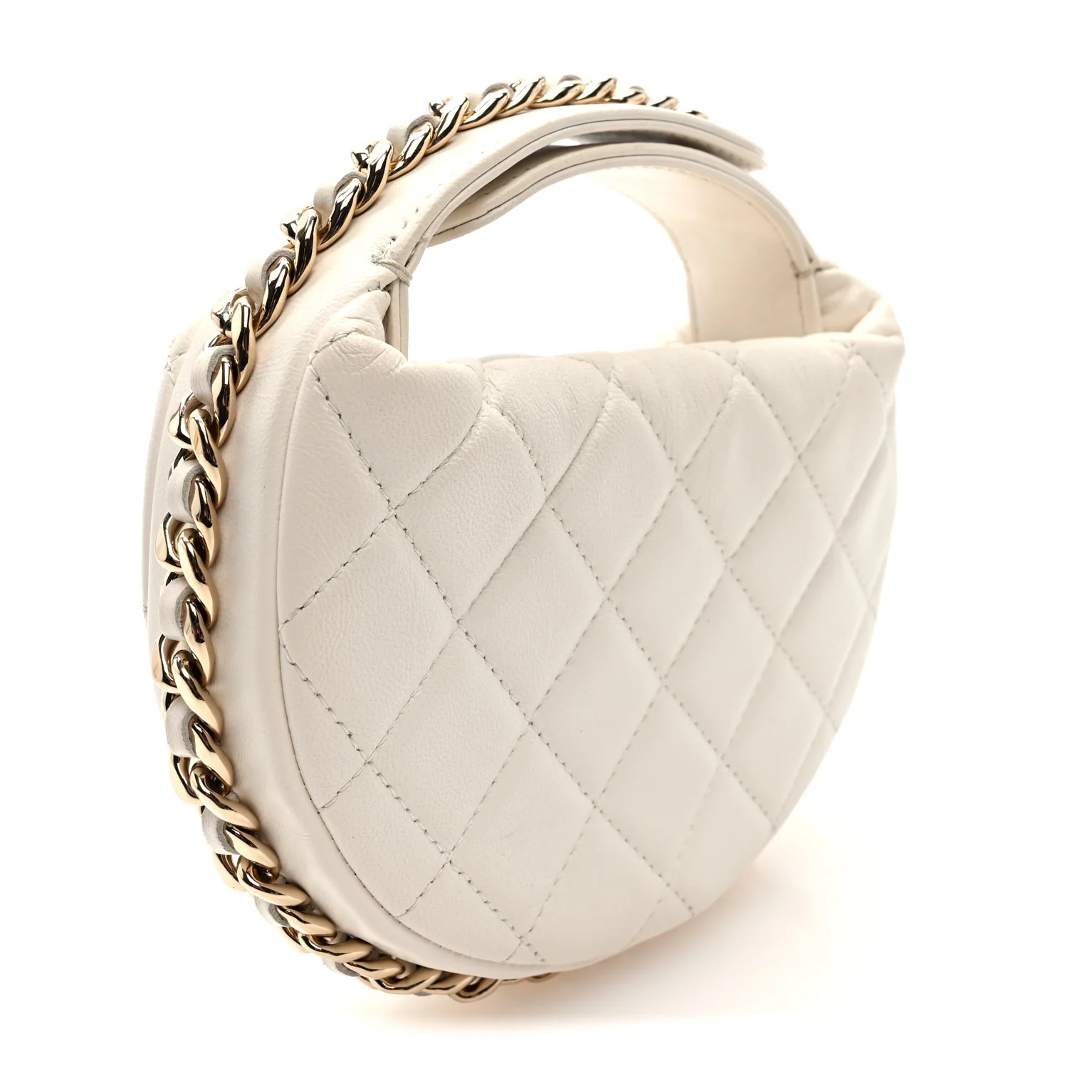 Lambskin Quilted Chain Around Pouch Hobo White - Image 3