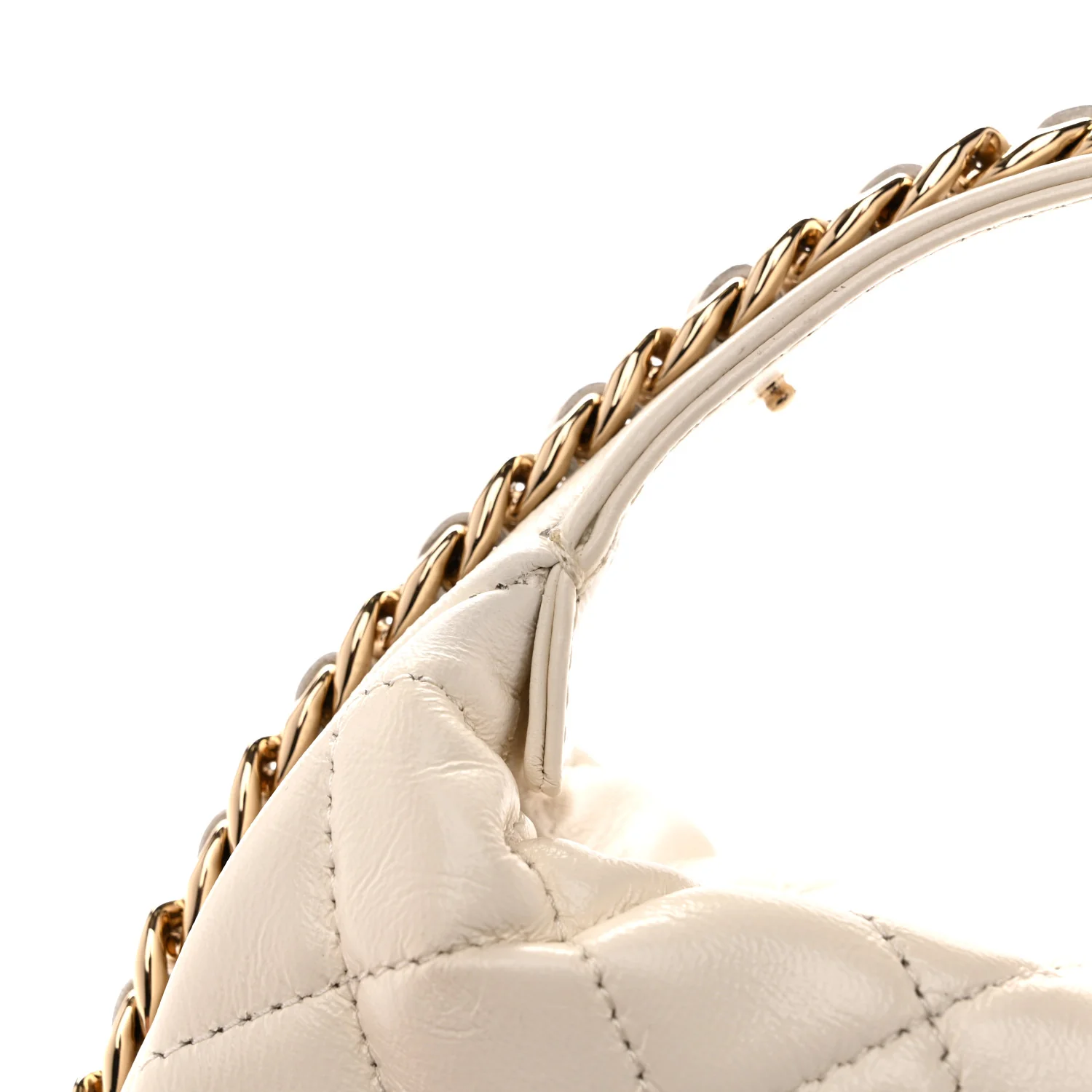 Lambskin Quilted Chain Around Pouch Hobo White - Image 11