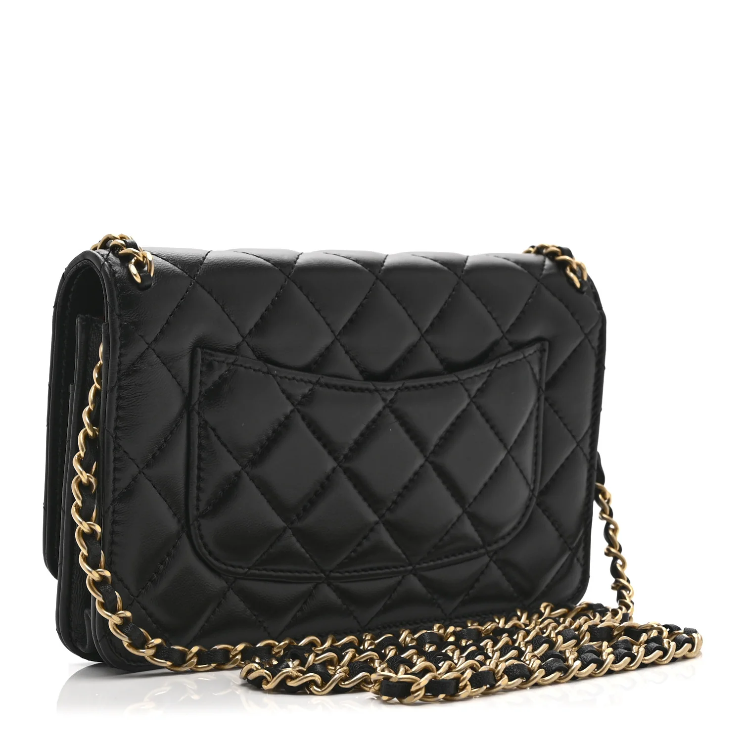 Lambskin Quilted Chain Around Wallet On Chain WOC Black - Image 3