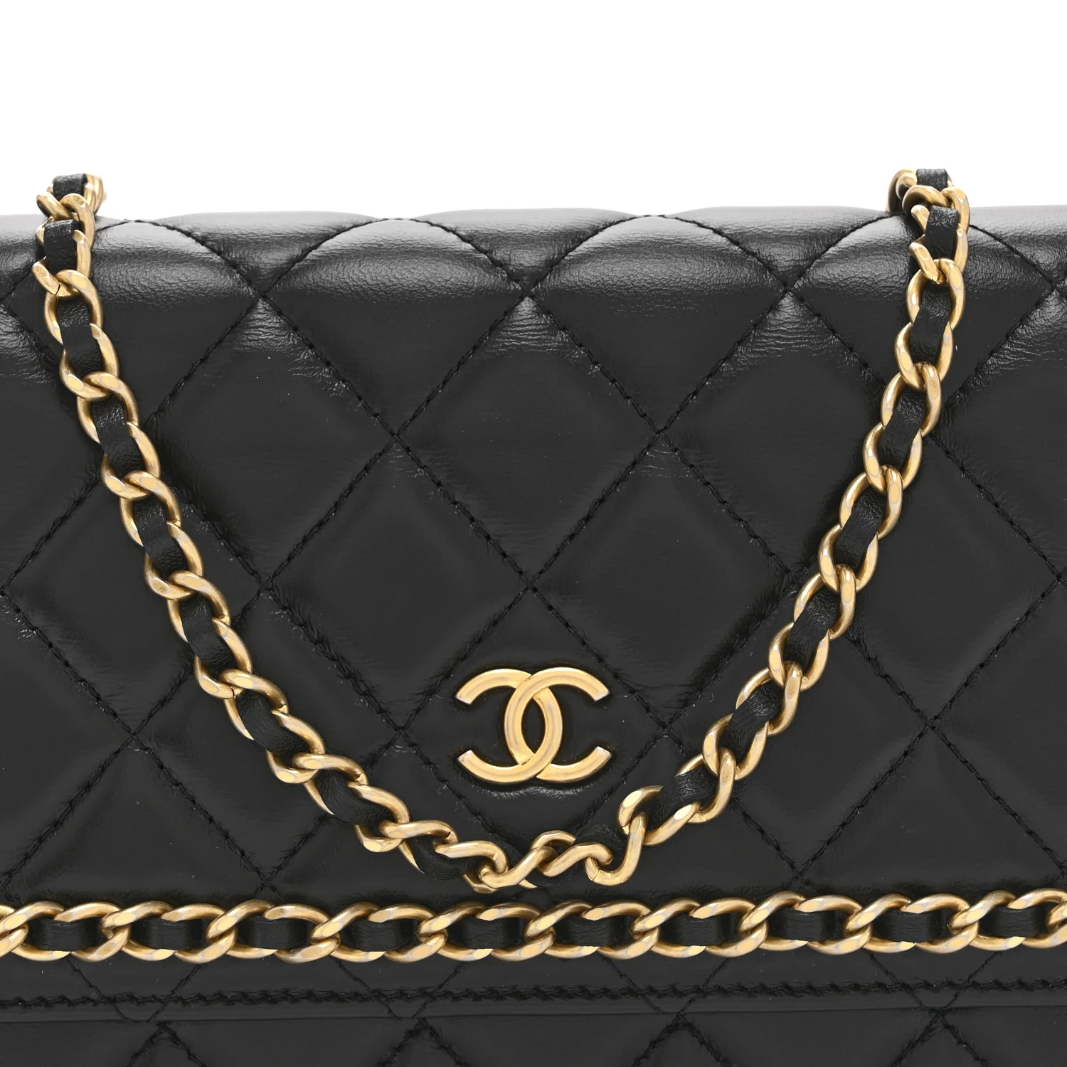 Lambskin Quilted Chain Around Wallet On Chain WOC Black - Image 8