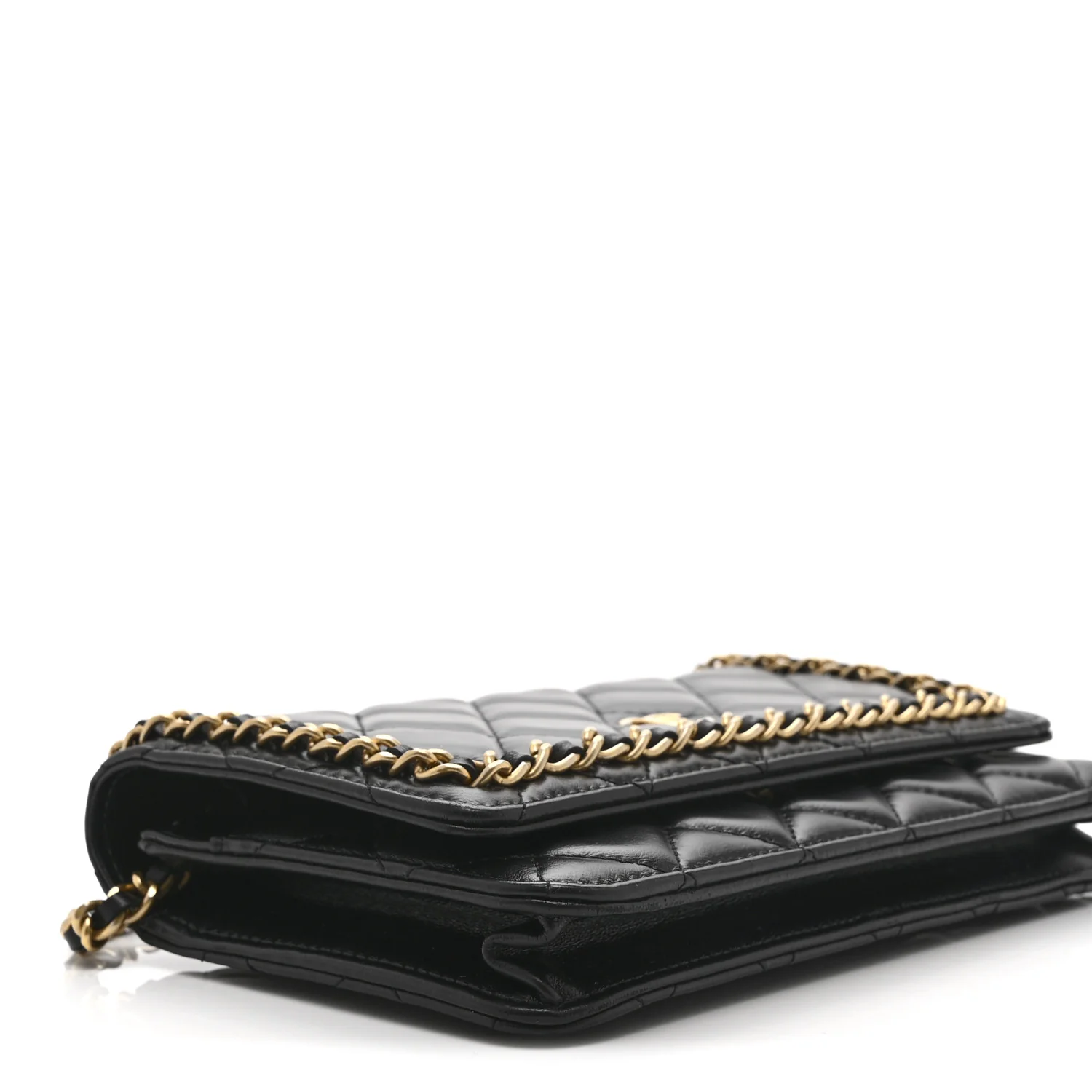 Lambskin Quilted Chain Around Wallet On Chain WOC Black - Image 9