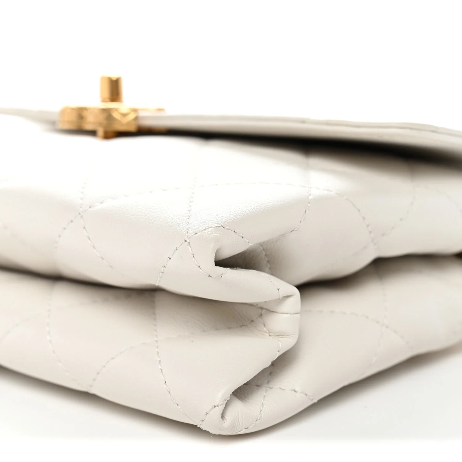 Lambskin Quilted Chain Bar Top Handle Flap White - Image 10
