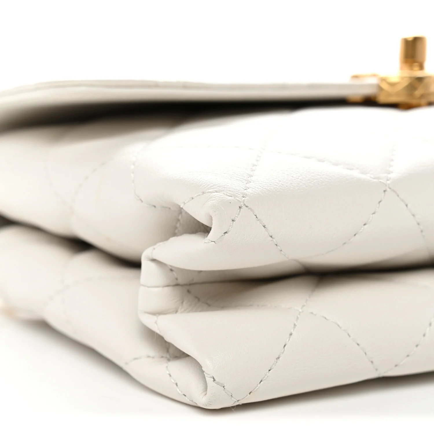 Lambskin Quilted Chain Bar Top Handle Flap White - Image 9