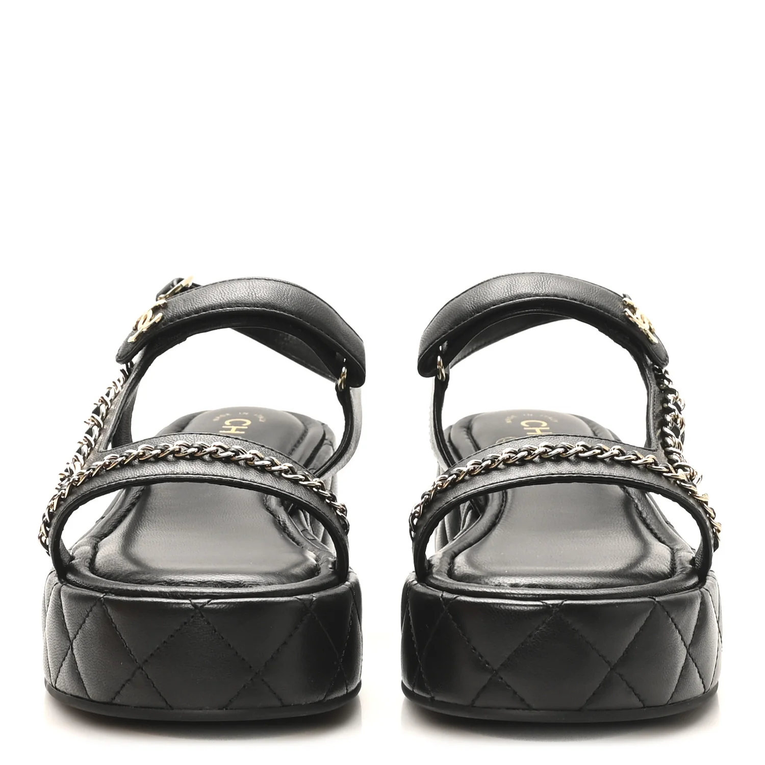 Lambskin Quilted Chain CC Platform Sandals 39.5 Black - Image 3
