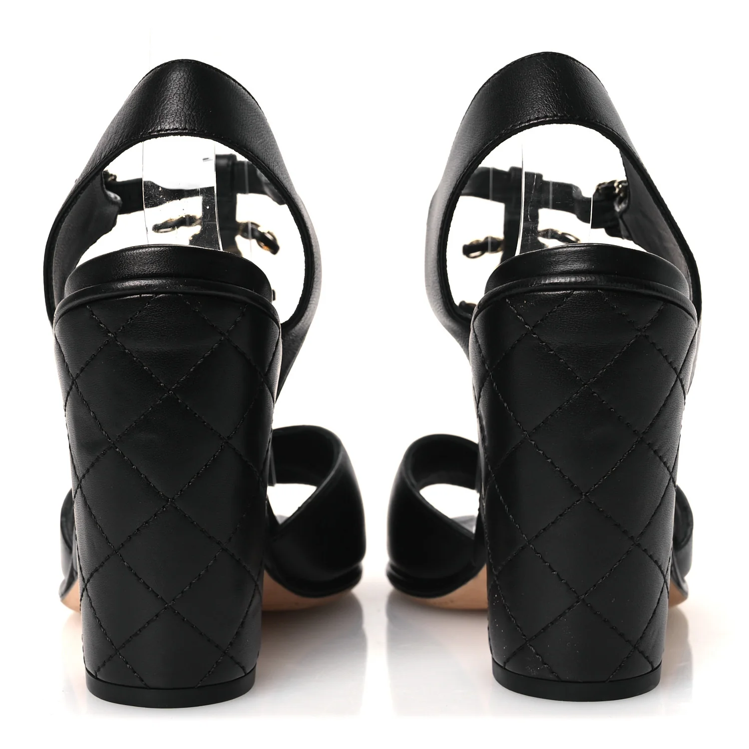 Lambskin Quilted Chain CC Wedge Sandals 39 Black - Image 6