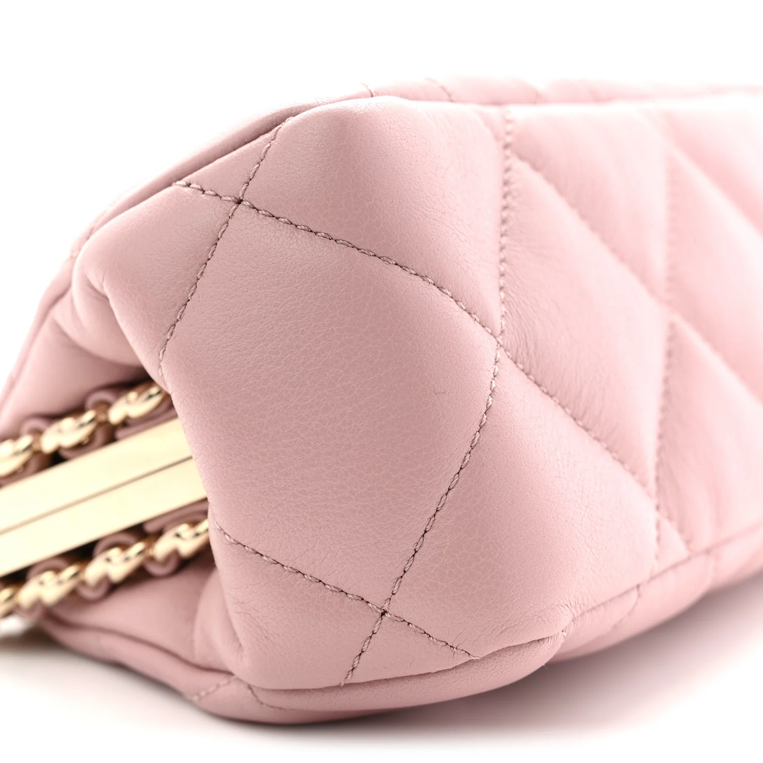 Lambskin Quilted Chain Frame Clutch Pink - Image 9
