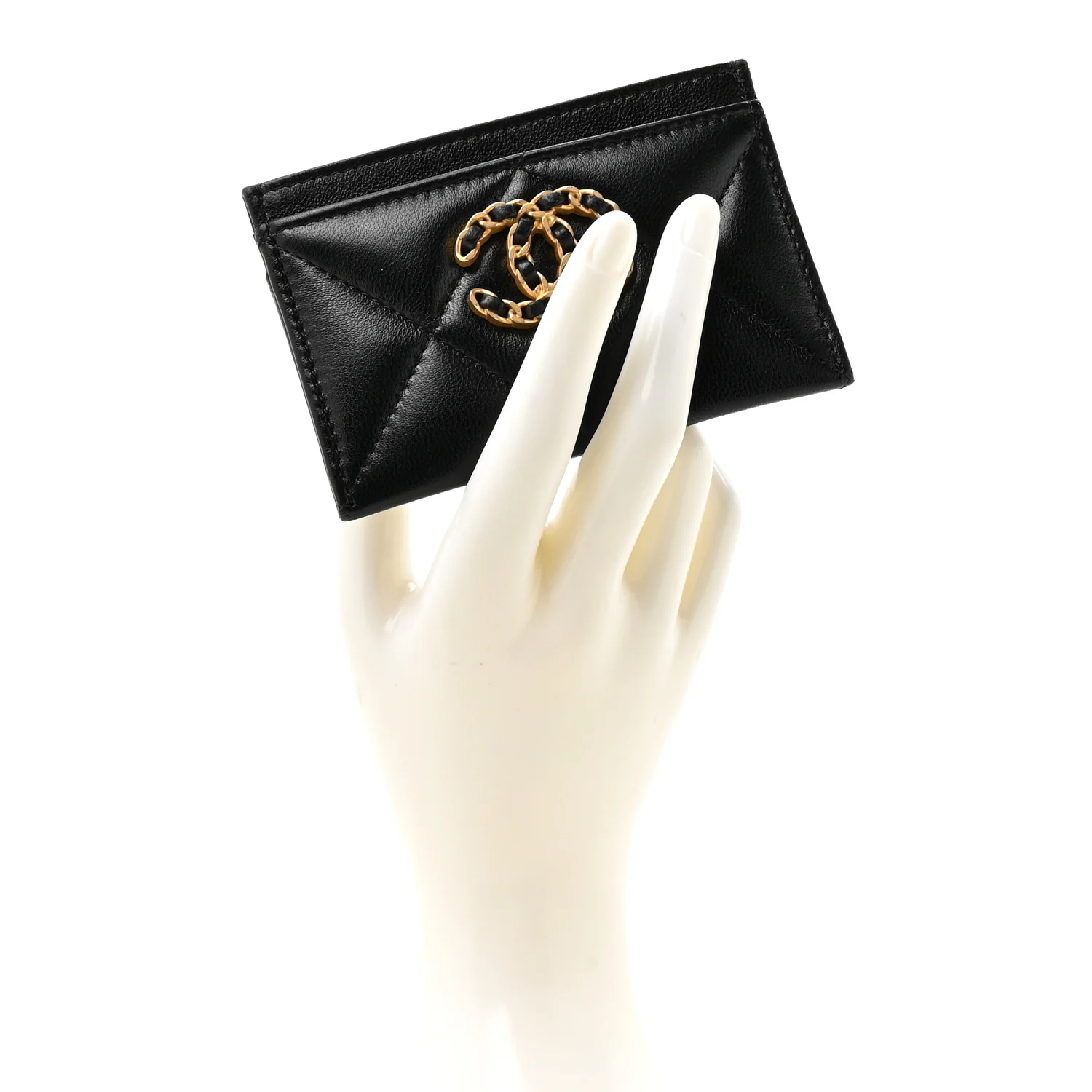 Lambskin Quilted Chanel 19 Card Holder Black - Image 2