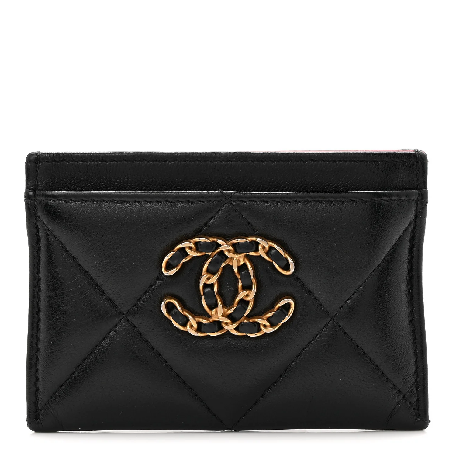 Lambskin Quilted Chanel 19 Card Holder Black