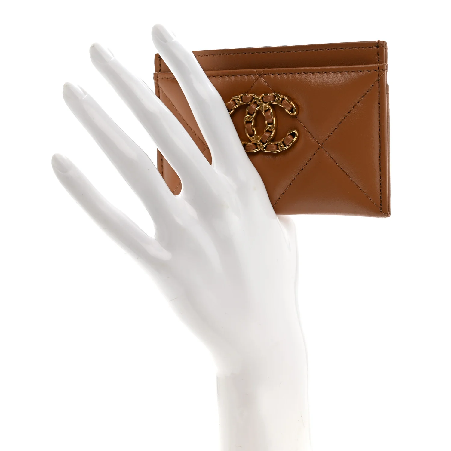 Lambskin Quilted Chanel 19 Card Holder Brown - Image 2