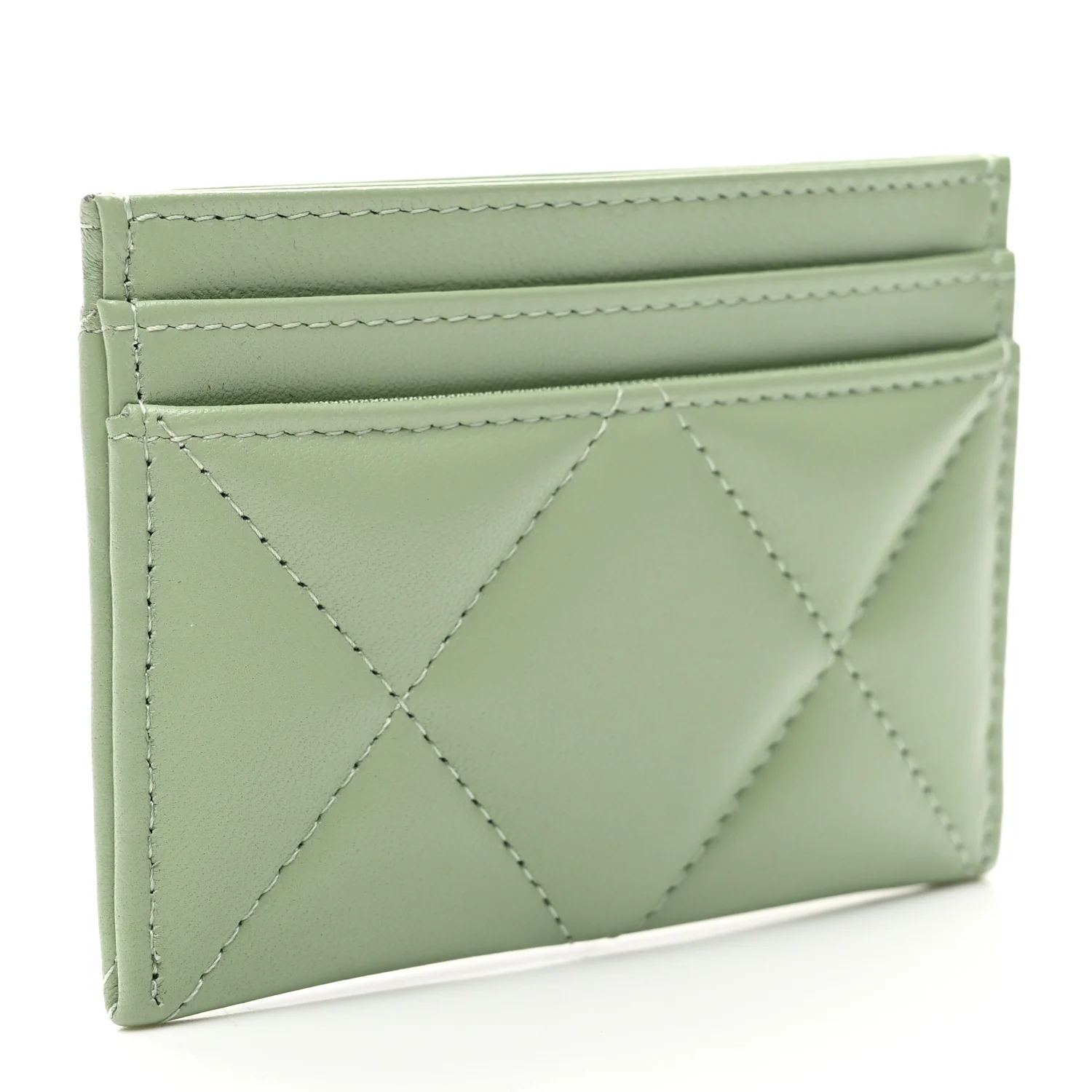 Lambskin Quilted Chanel 19 Card Holder Green - Image 3