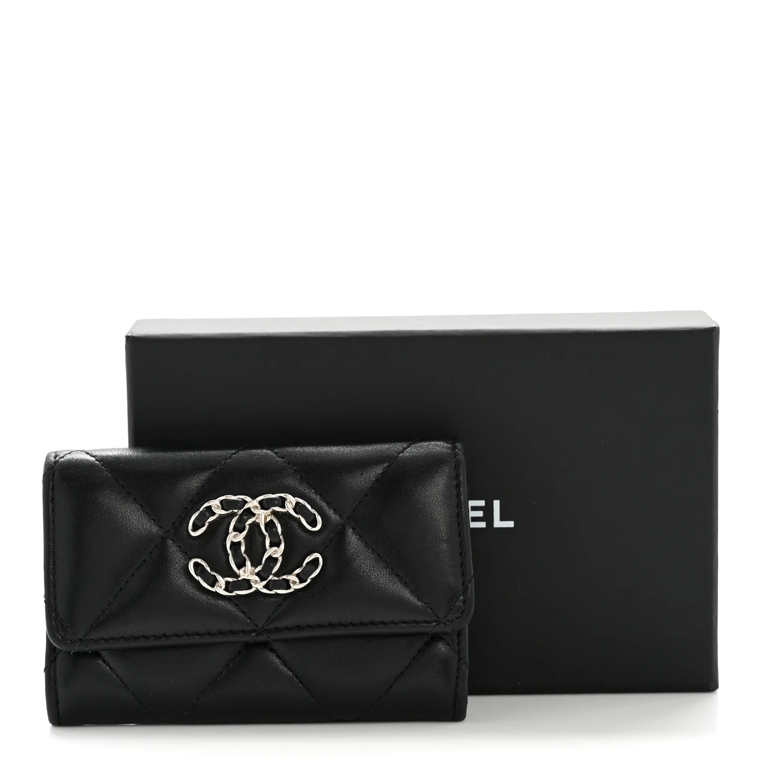 Lambskin Quilted Chanel 19 Flap Card Holder Black - Image 11