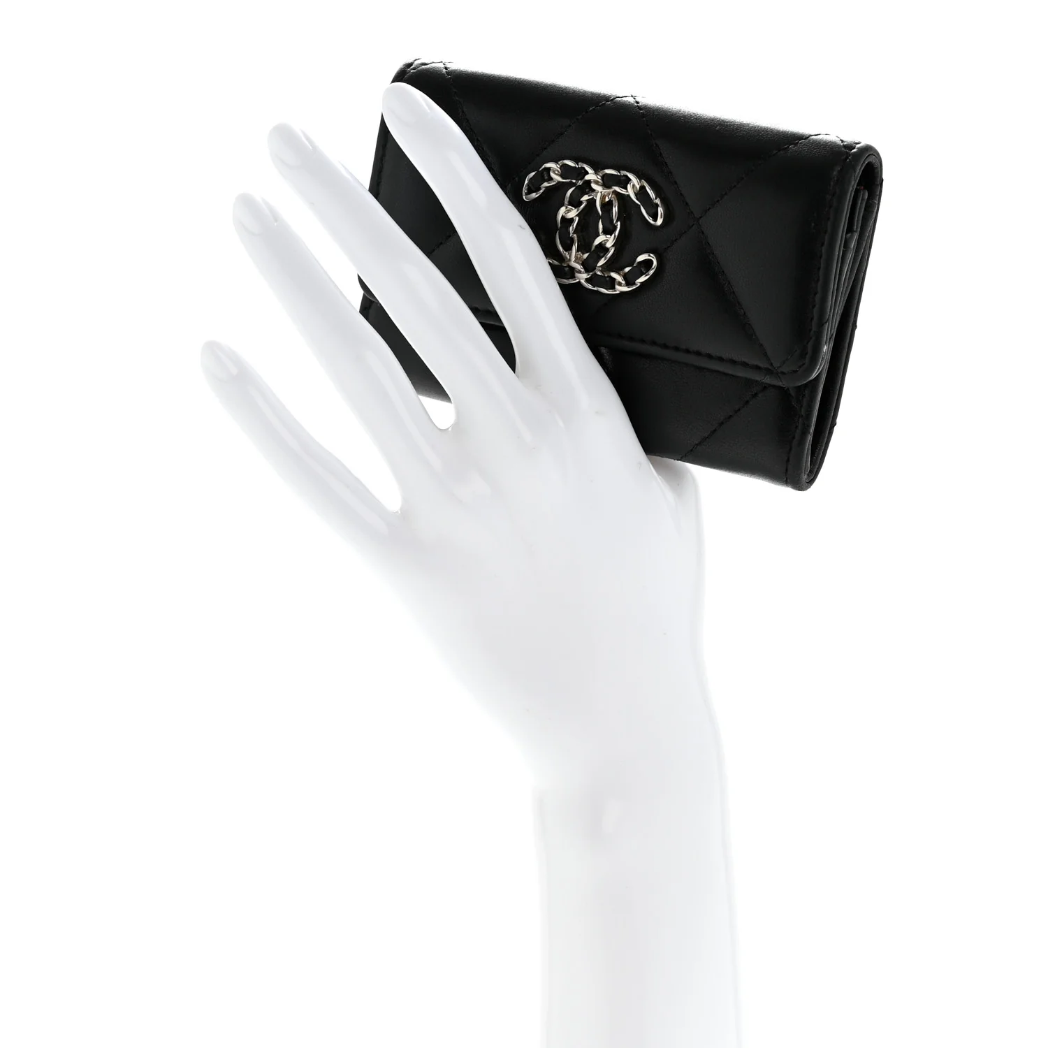 Lambskin Quilted Chanel 19 Flap Card Holder Black - Image 2
