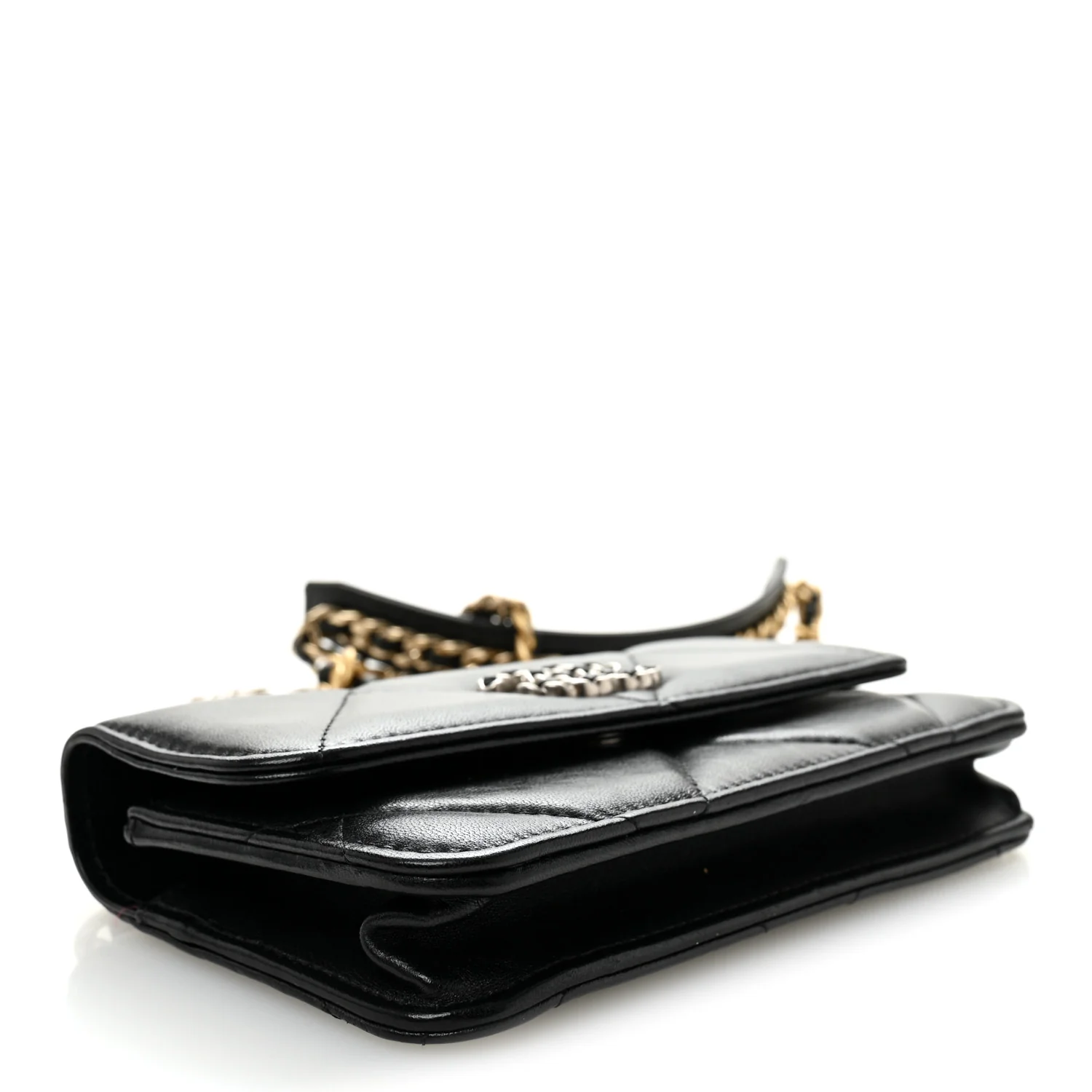 Lambskin Quilted Chanel 19 Flap Phone Holder With Chain Black - Image 4