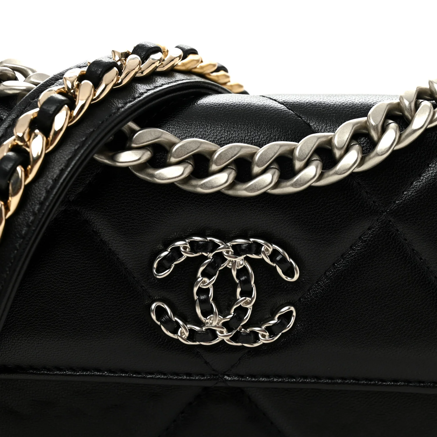 Lambskin Quilted Chanel 19 Flap Phone Holder With Chain Black - Image 9