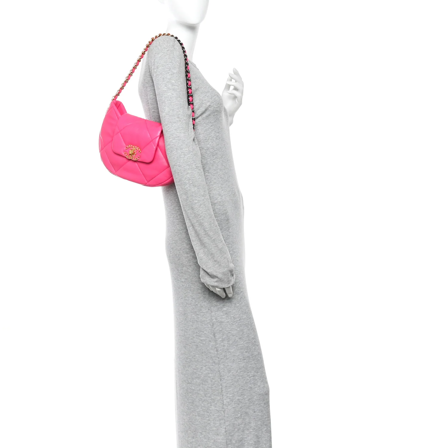 Lambskin Quilted Chanel 19 Hobo Pink - Image 2