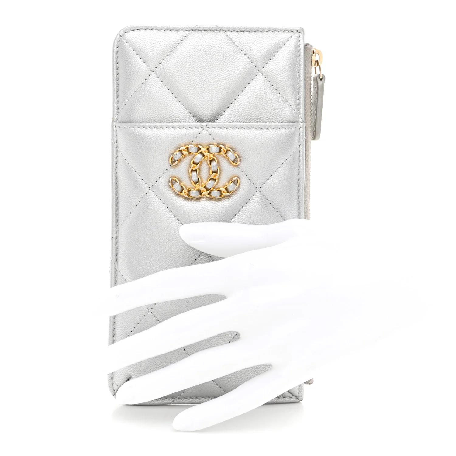Lambskin Quilted Chanel 19 Phone and Card Holder Silver - Image 2