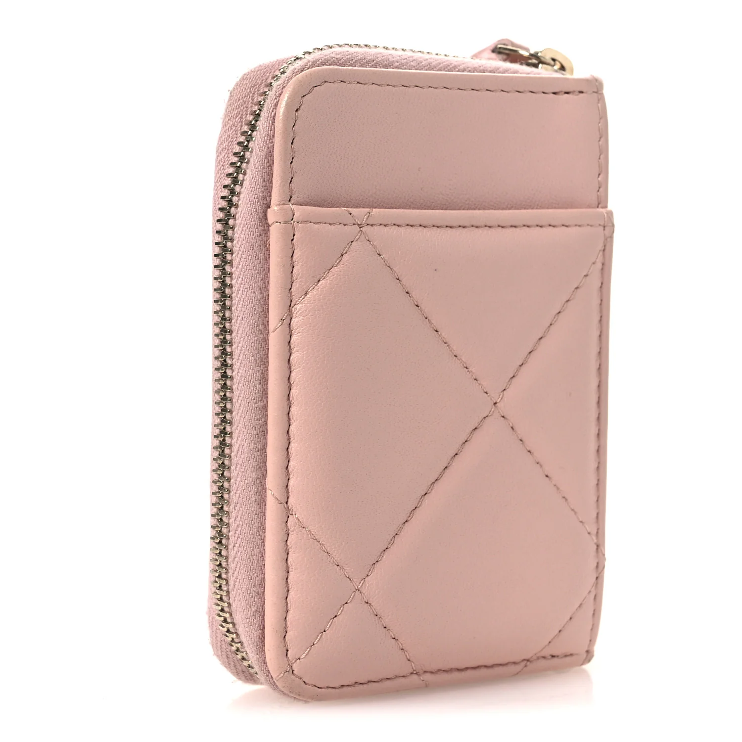 Lambskin Quilted Chanel 19 Vertical Zip Card Holder Wallet Light Pink - Image 3