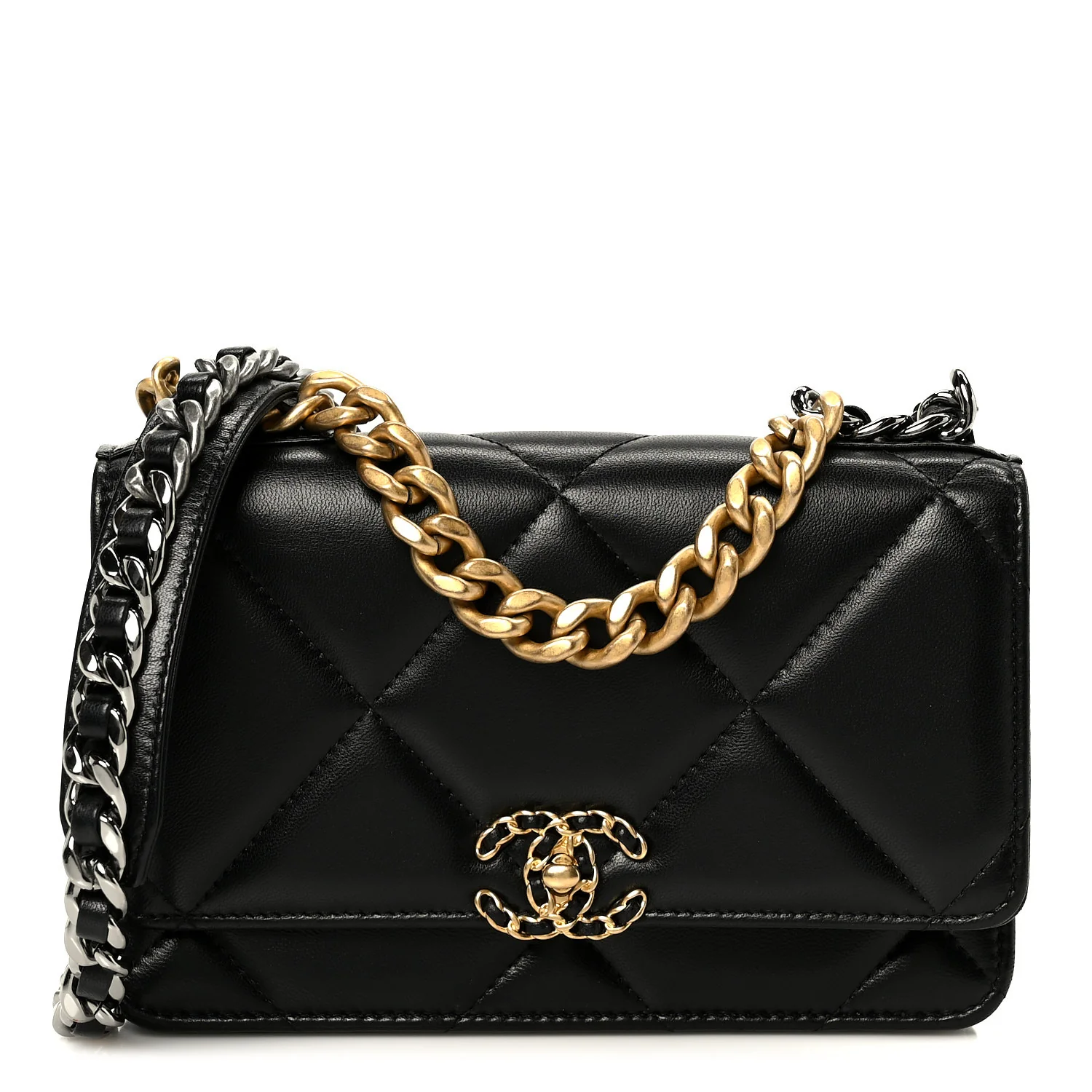 Lambskin Quilted Chanel 19 Wallet On Chain WOC Black