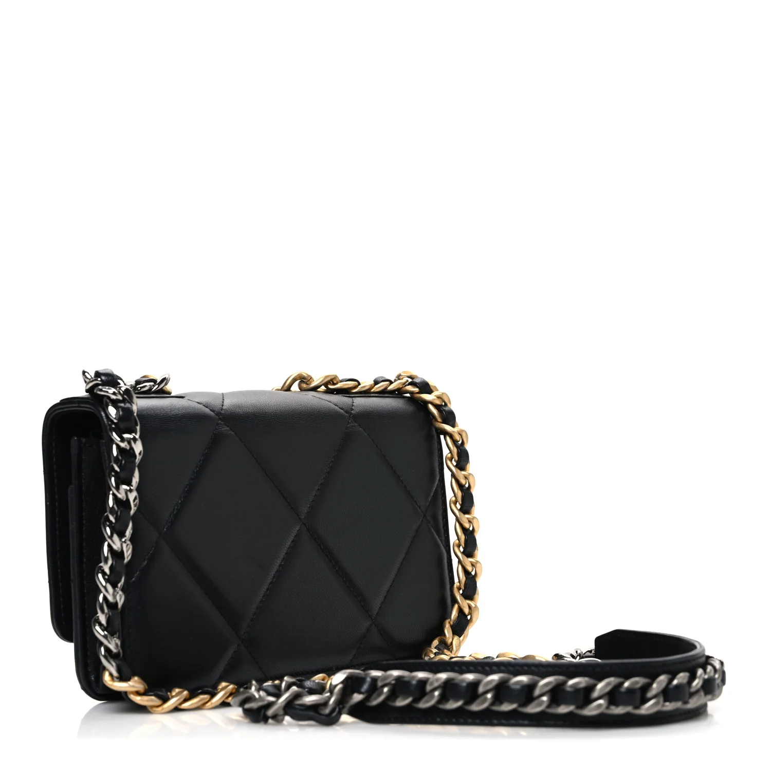 Lambskin Quilted Chanel 19 Wallet On Chain WOC Black - Image 3