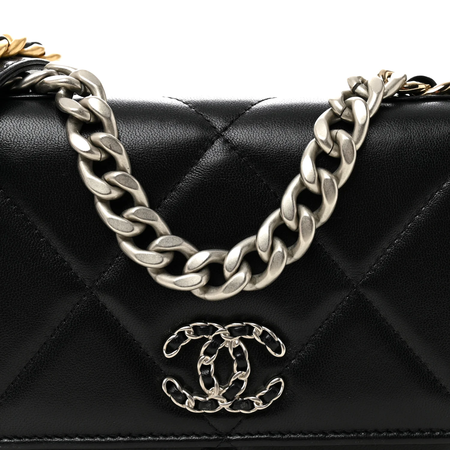 Lambskin Quilted Chanel 19 Wallet On Chain WOC Black - Image 9