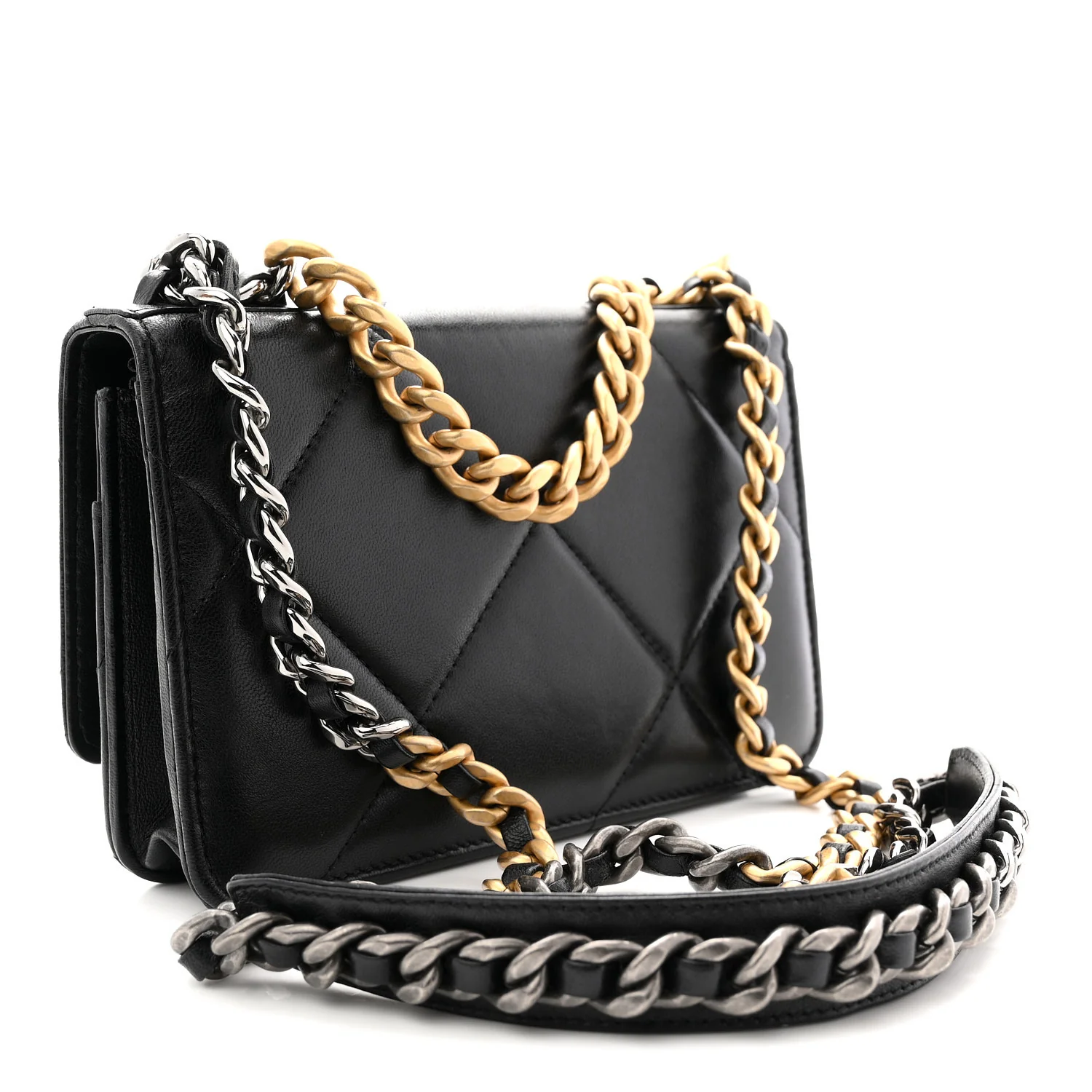 Lambskin Quilted Chanel 19 Wallet On Chain WOC Black - Image 3