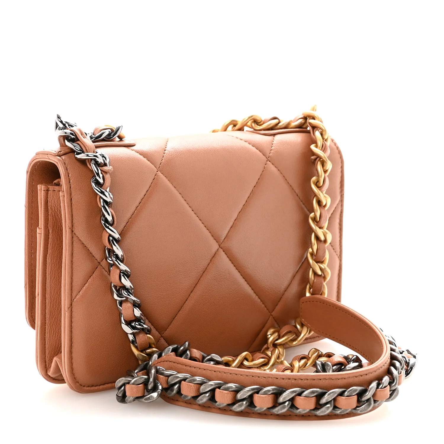Lambskin Quilted Chanel 19 Wallet On Chain WOC Brown - Image 3