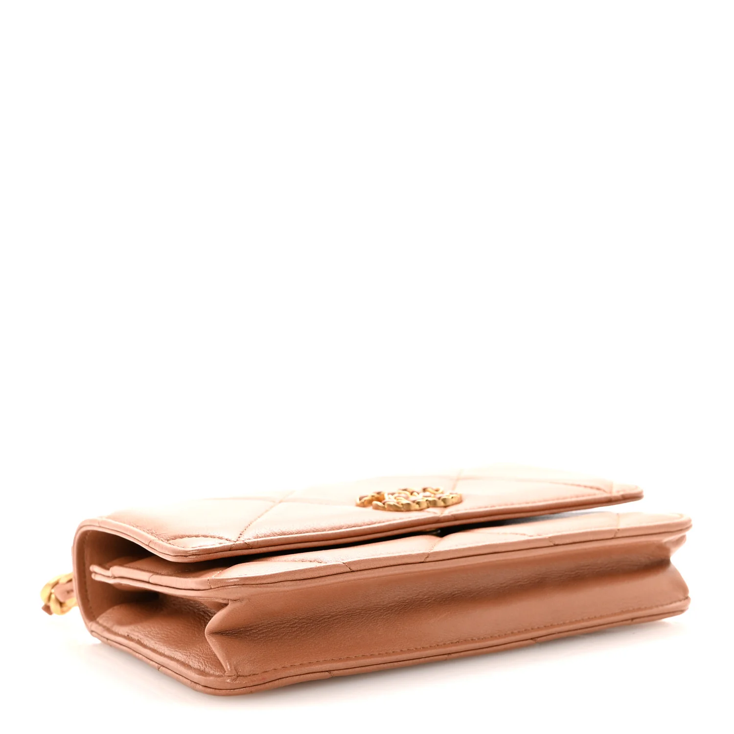 Lambskin Quilted Chanel 19 Wallet On Chain WOC Brown - Image 4