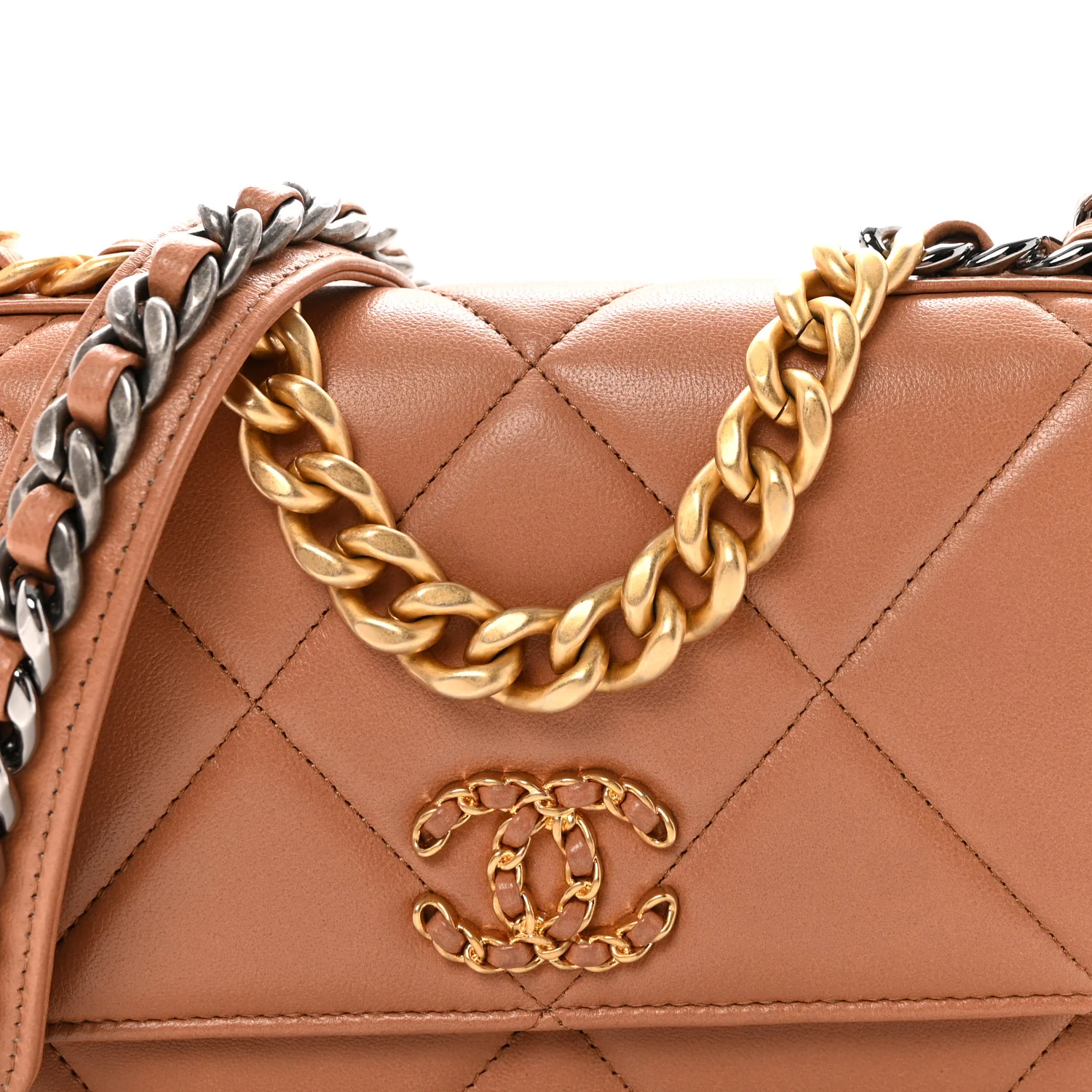 Lambskin Quilted Chanel 19 Wallet On Chain WOC Brown - Image 9