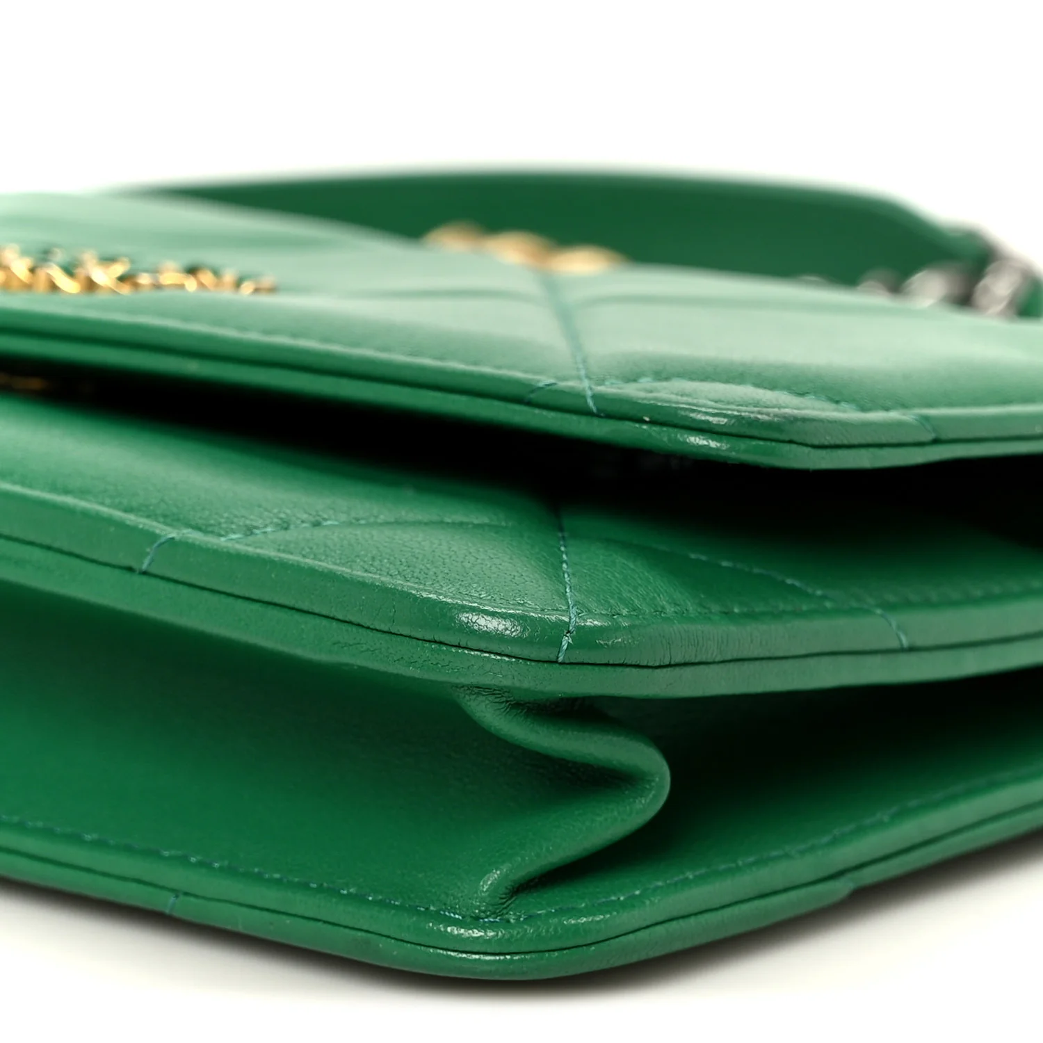 Lambskin Quilted Chanel 19 Wallet On Chain WOC Green - Image 11