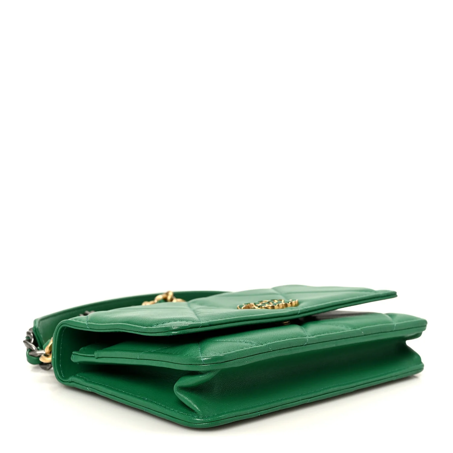 Lambskin Quilted Chanel 19 Wallet On Chain WOC Green - Image 4