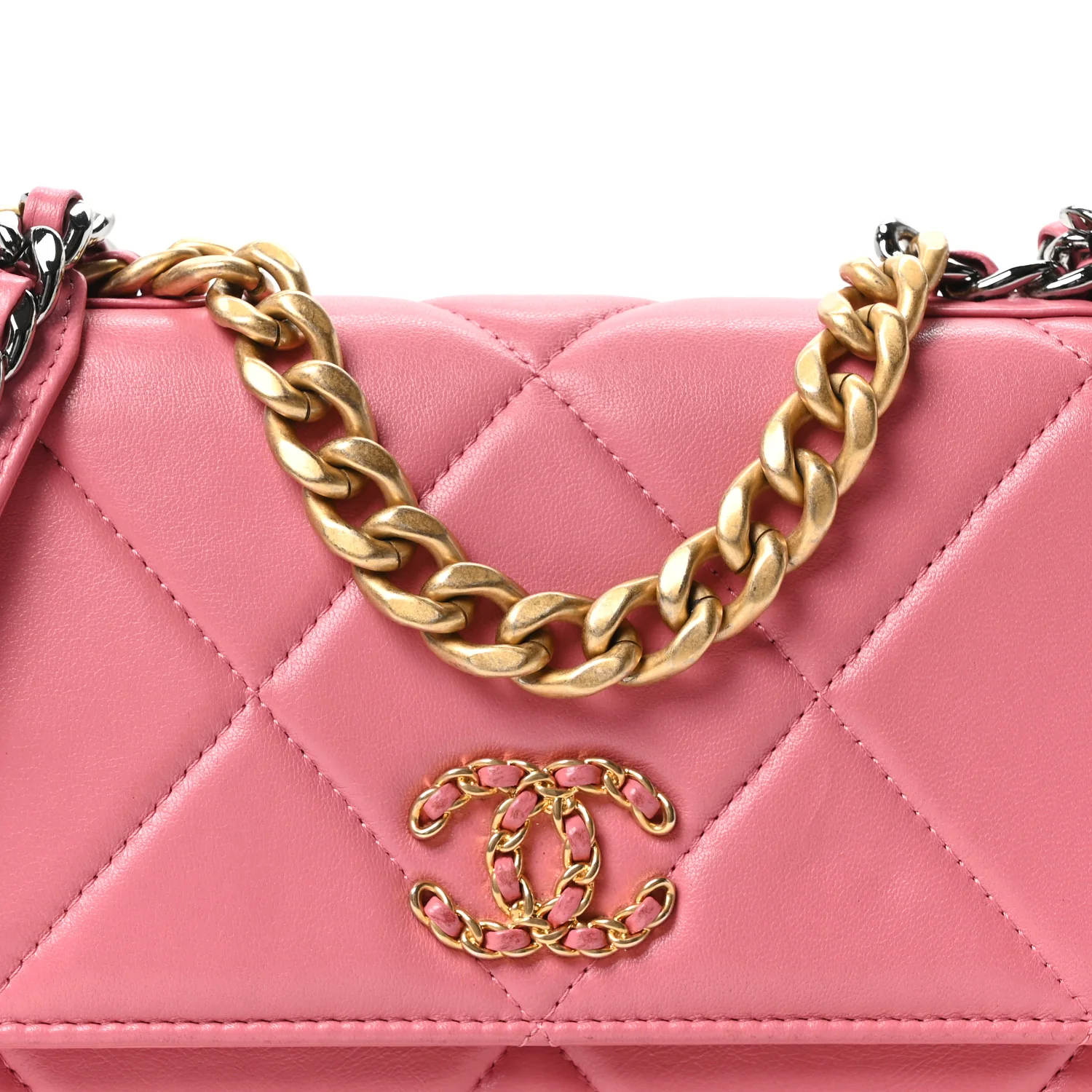 Lambskin Quilted Chanel 19 Wallet On Chain WOC Pink - Image 9