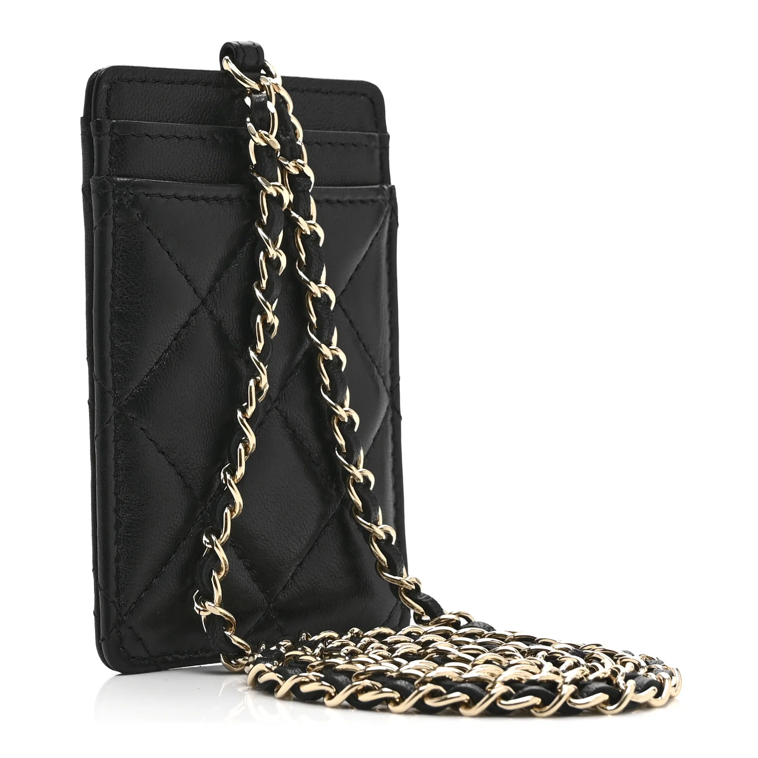 Lambskin Quilted Chanel Card Holder On Chain Black - Image 2