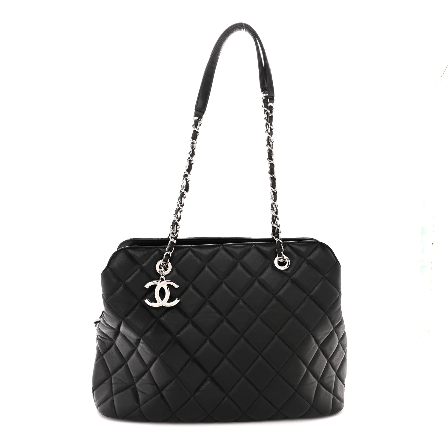 Lambskin Quilted Chic and Soft Shopping Tote Black